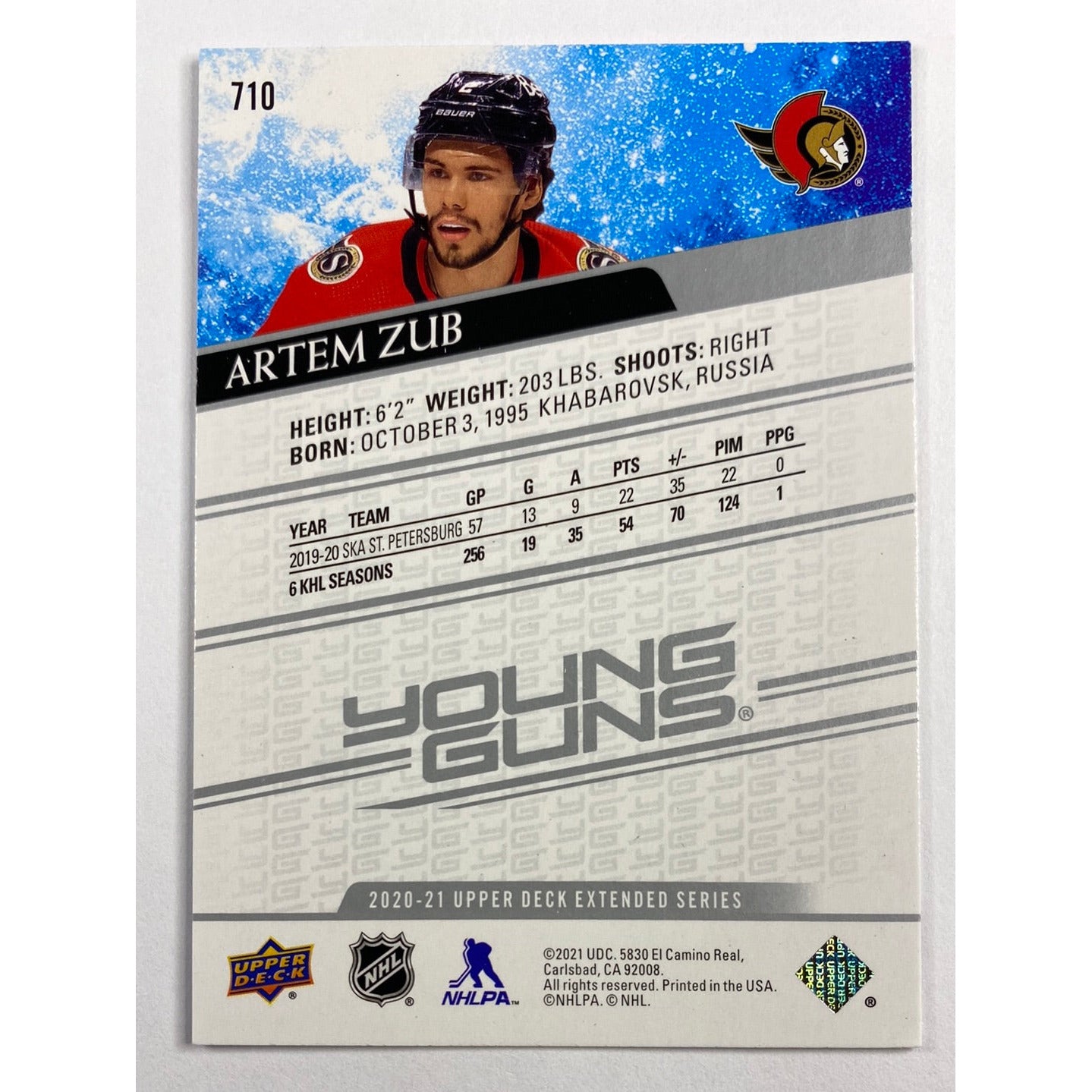 2020-21 Upper Deck Extended Series Artem Zub Young Guns | Local Legends Cards & Collectibles