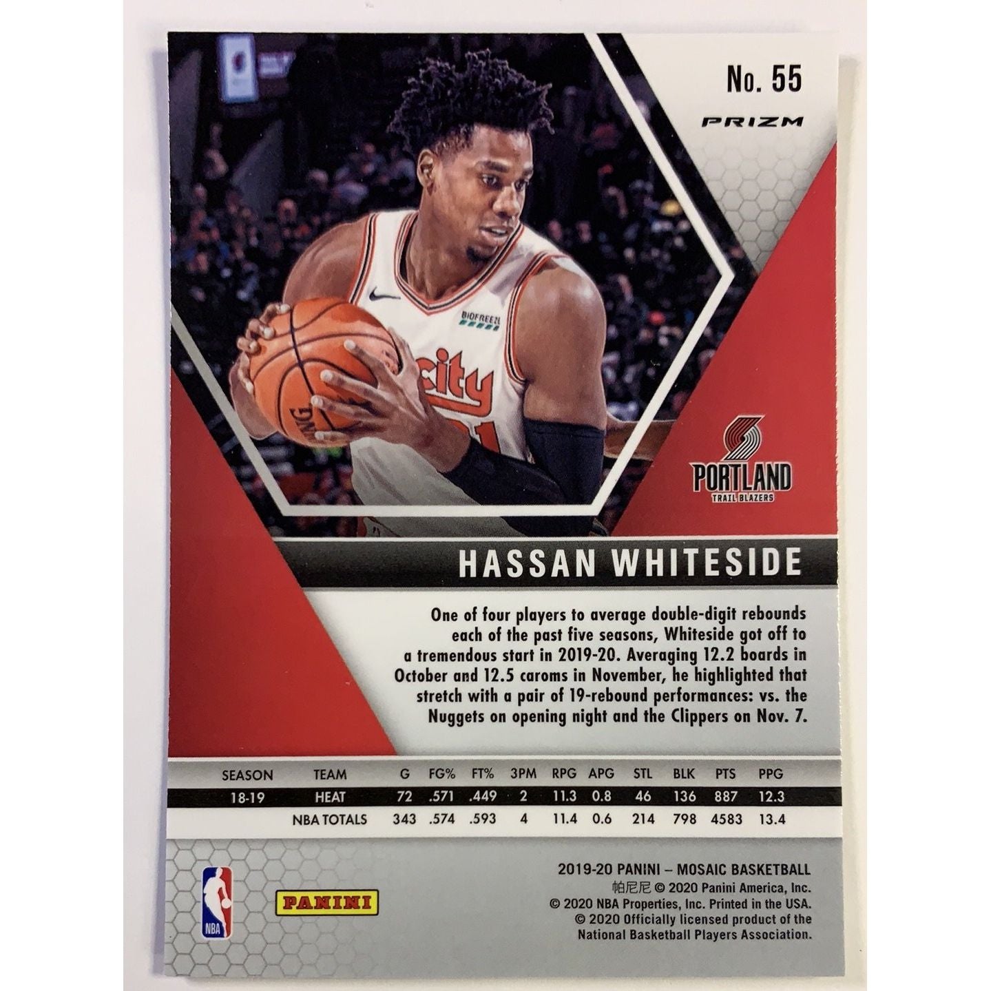 2019-20 Mosaic Hassan Whiteside Blue Reactive Prizm | Local Legends Cards & Collectibles