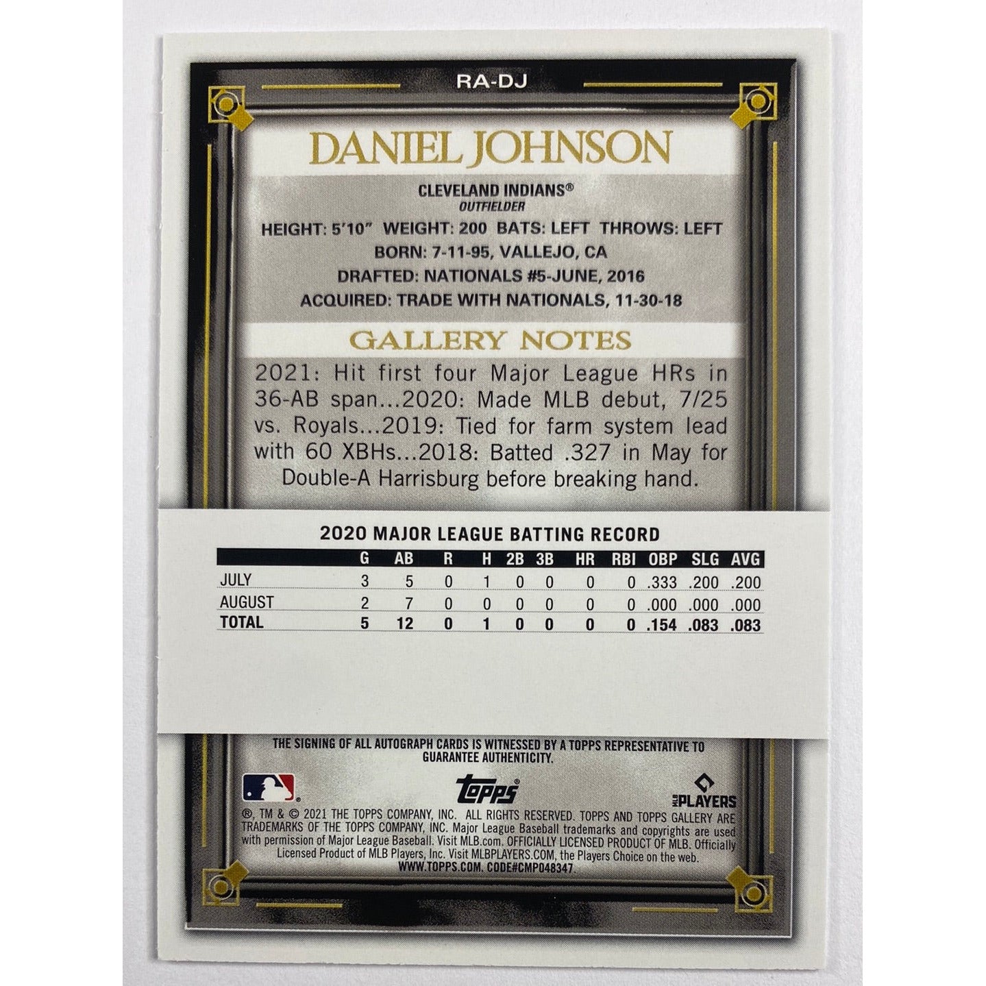 2021 Topps Gallery Daniel Johnson RC Auto | Local Legends Cards & Collectibles