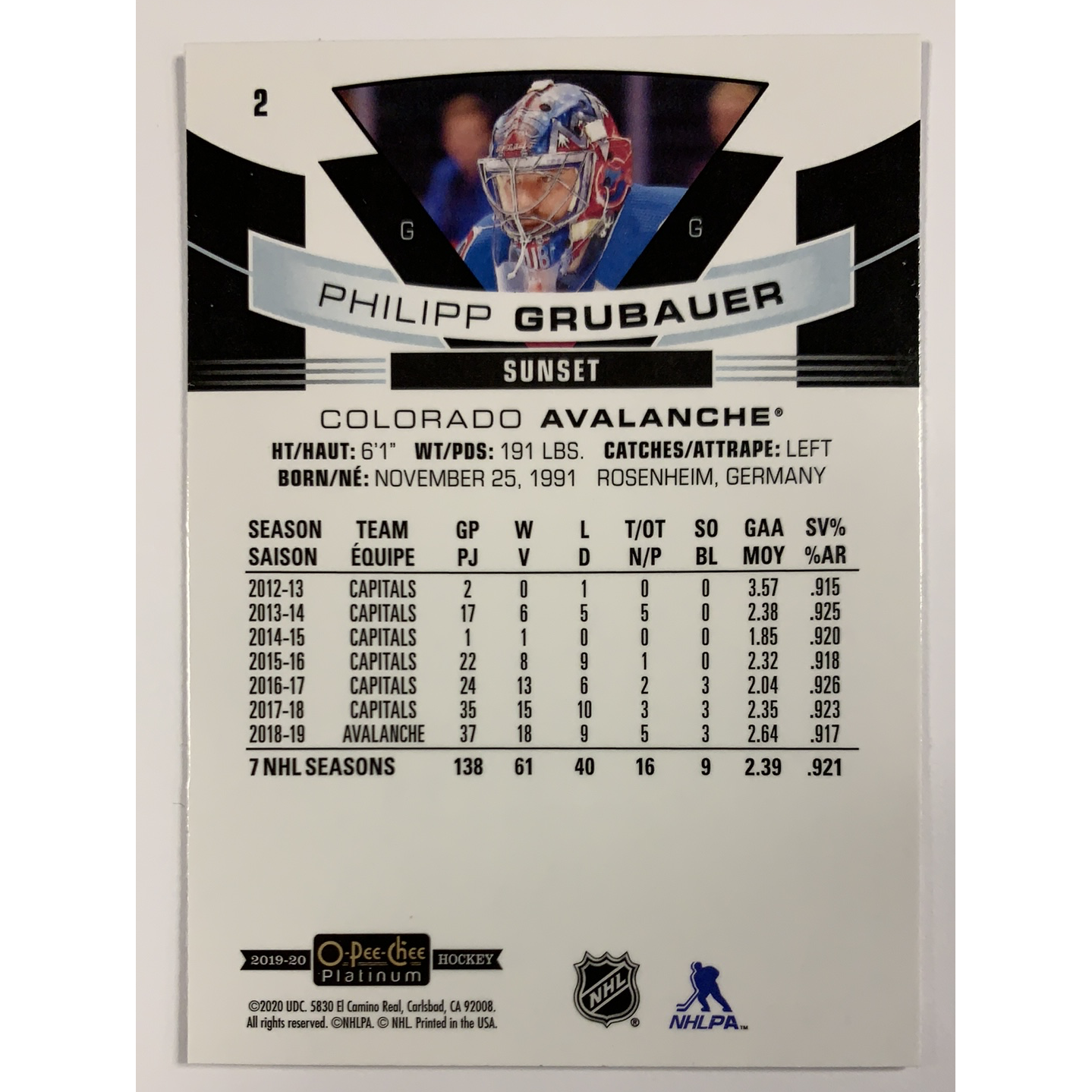 2019-20 O-Pee-Chee Platinum Philip Grubauer Sunset Paralell Local Legends Cards & Collectibles