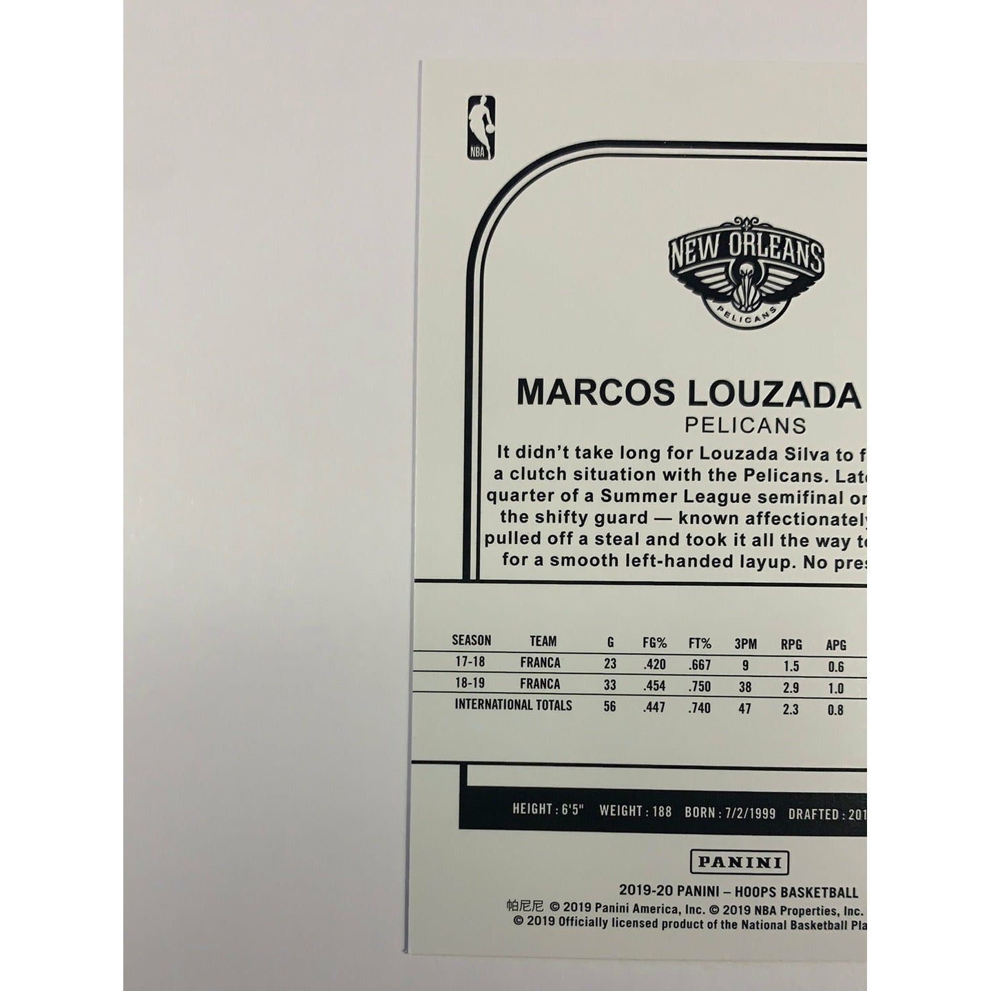 2019-20 Hoops Marcos Louzada Silva RC | Local Legends Cards & Collectibles
