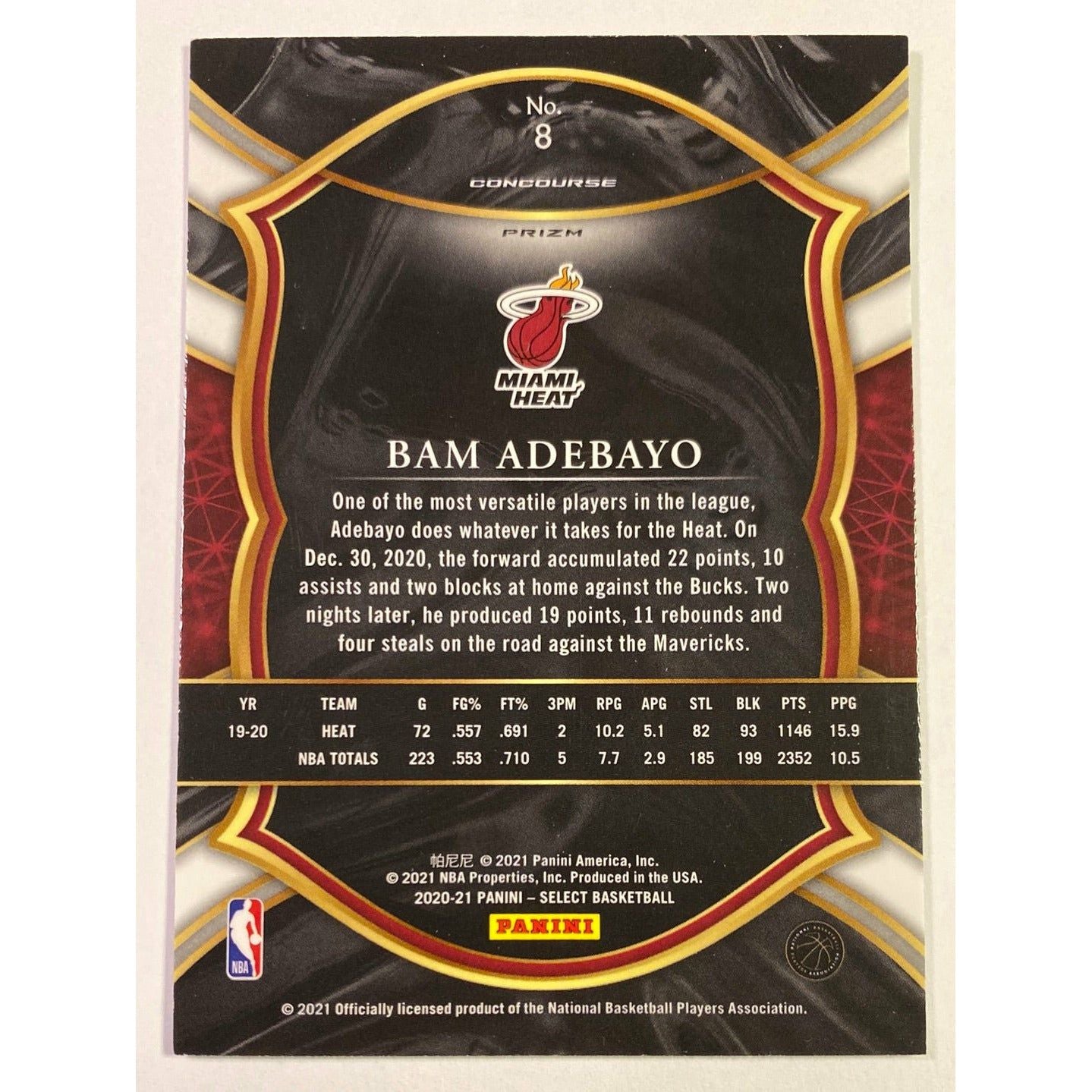 2020-21 Select Bam Adebayo Concourse Level Blue Holo Prizm