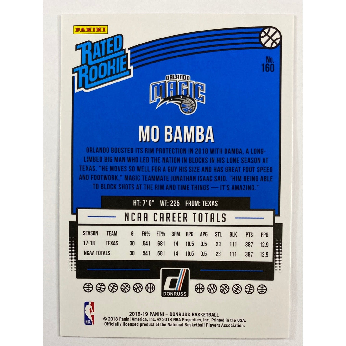 2018-19 Donruss Mo Bamba Rated Rookie