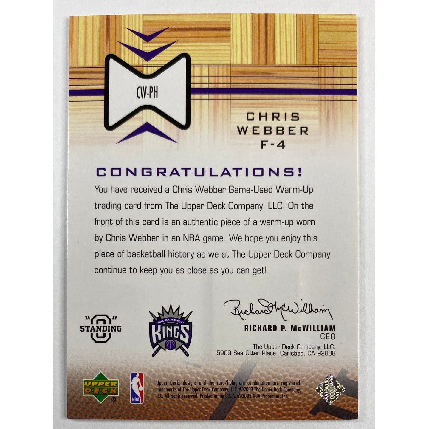 2003-04 Upper Deck Chris Weber Standing O Patch | Local Legends Cards & Collectibles