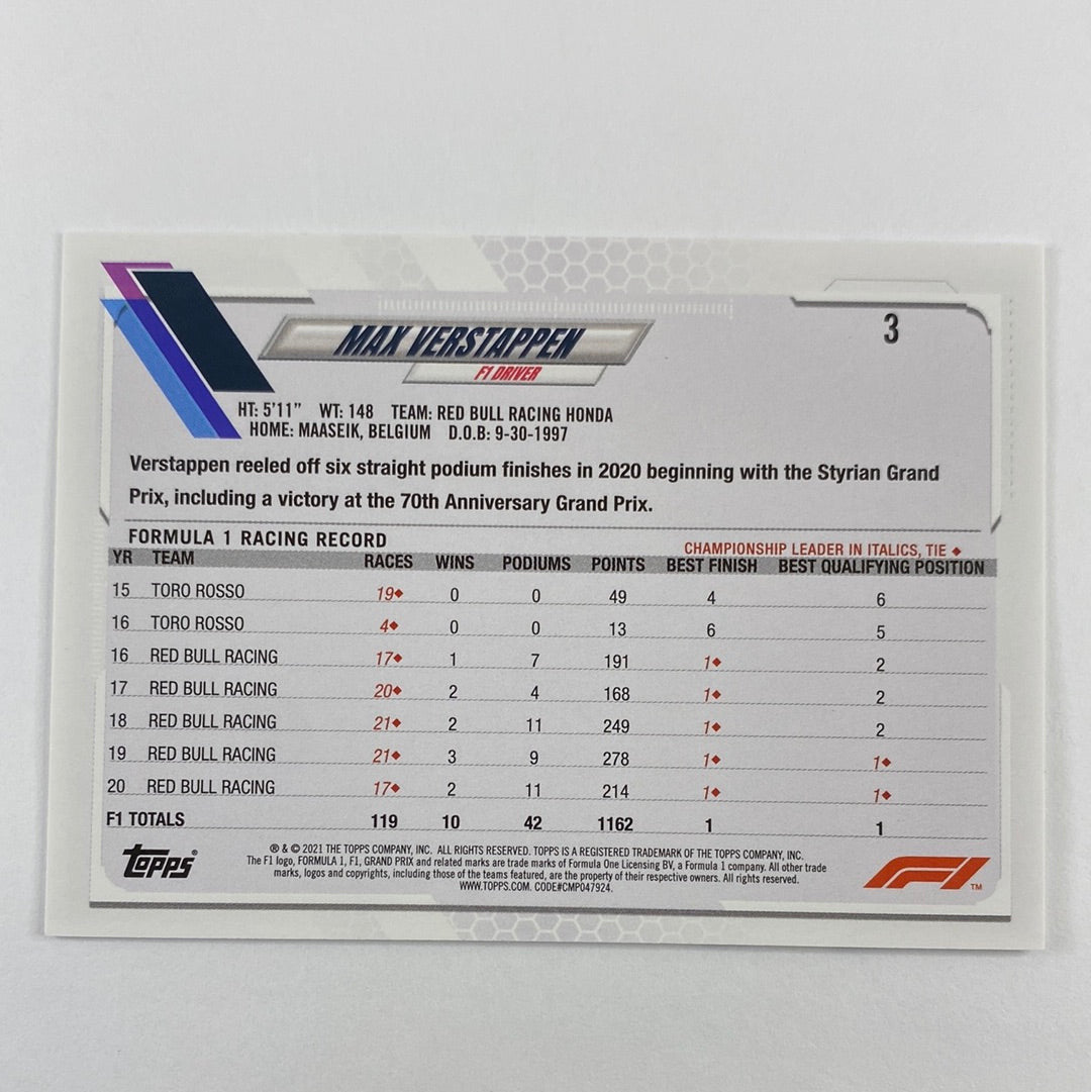 2021 Topps Max Verstappen #3
