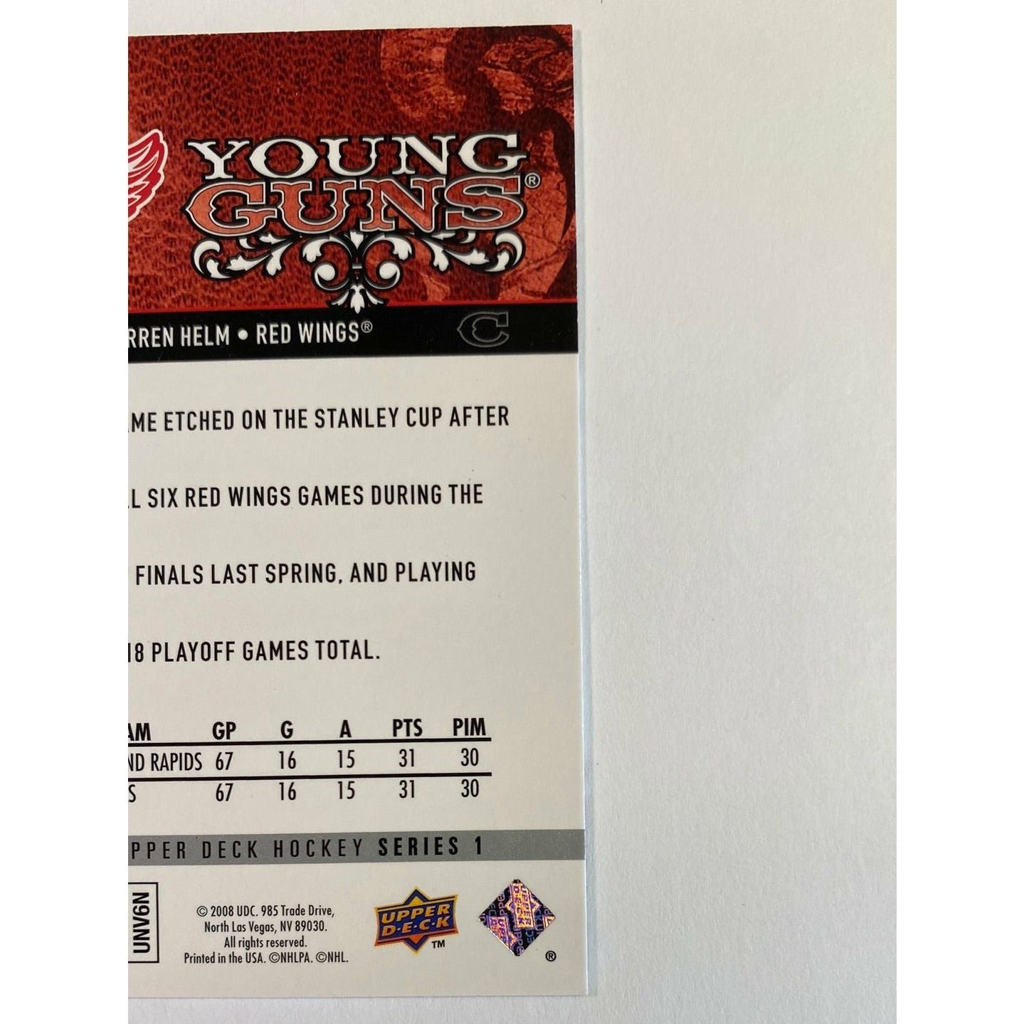 2008-09 Upper Deck Series 1 Darren Helm Young Guns | Local Legends Cards & Collectibles