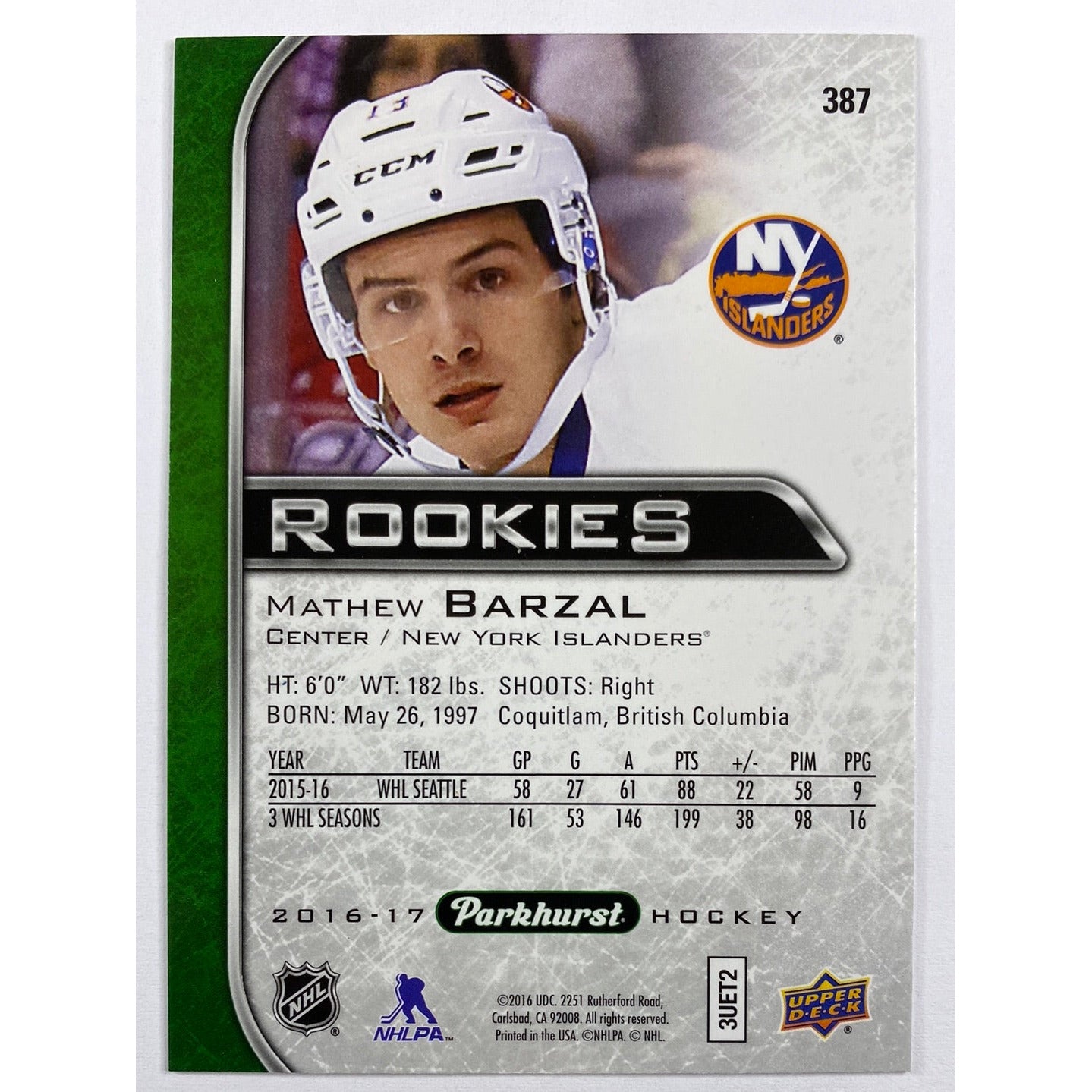2016-17 Parkhurst Mathew Barzal Rookies | Local Legends Cards & Collectibles