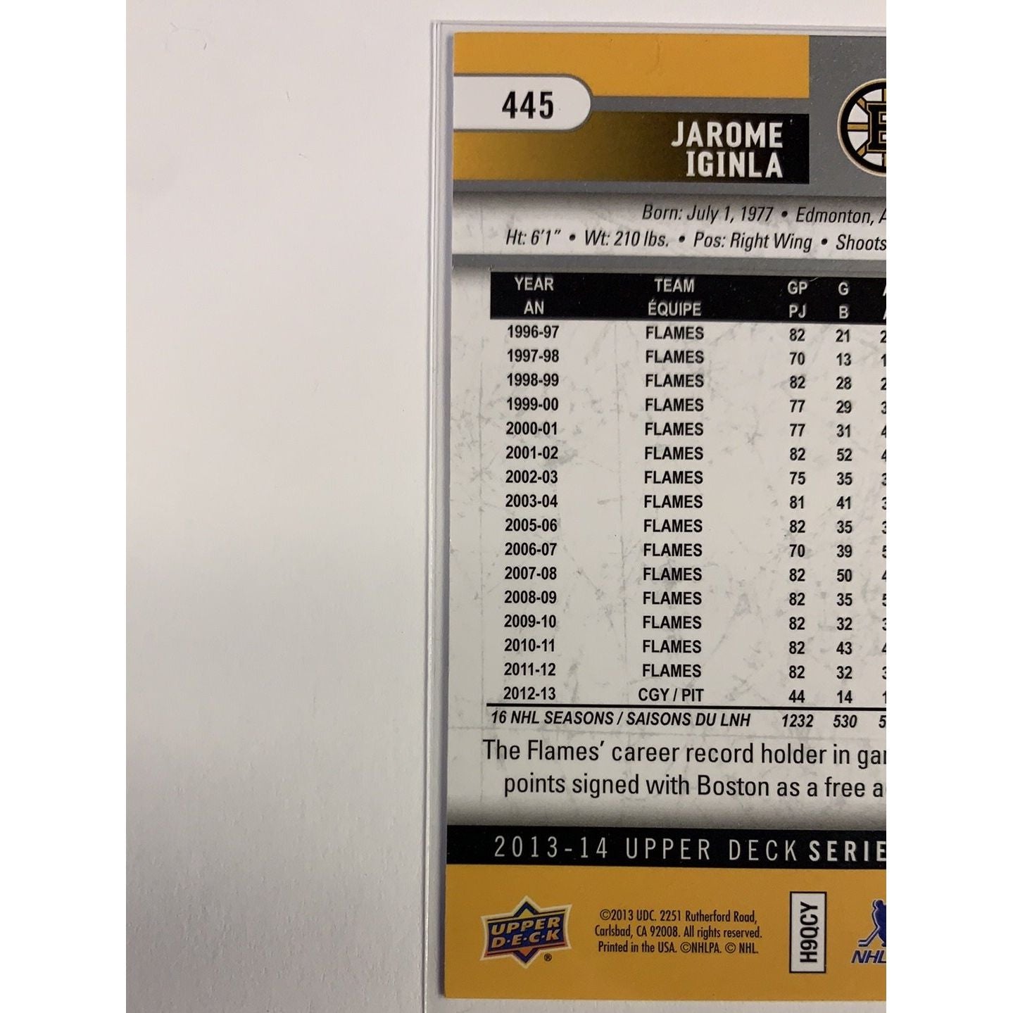 2013-14 Upper Deck Series 2 Jarome Iginla Base #445 Local Legends Cards & Collectibles