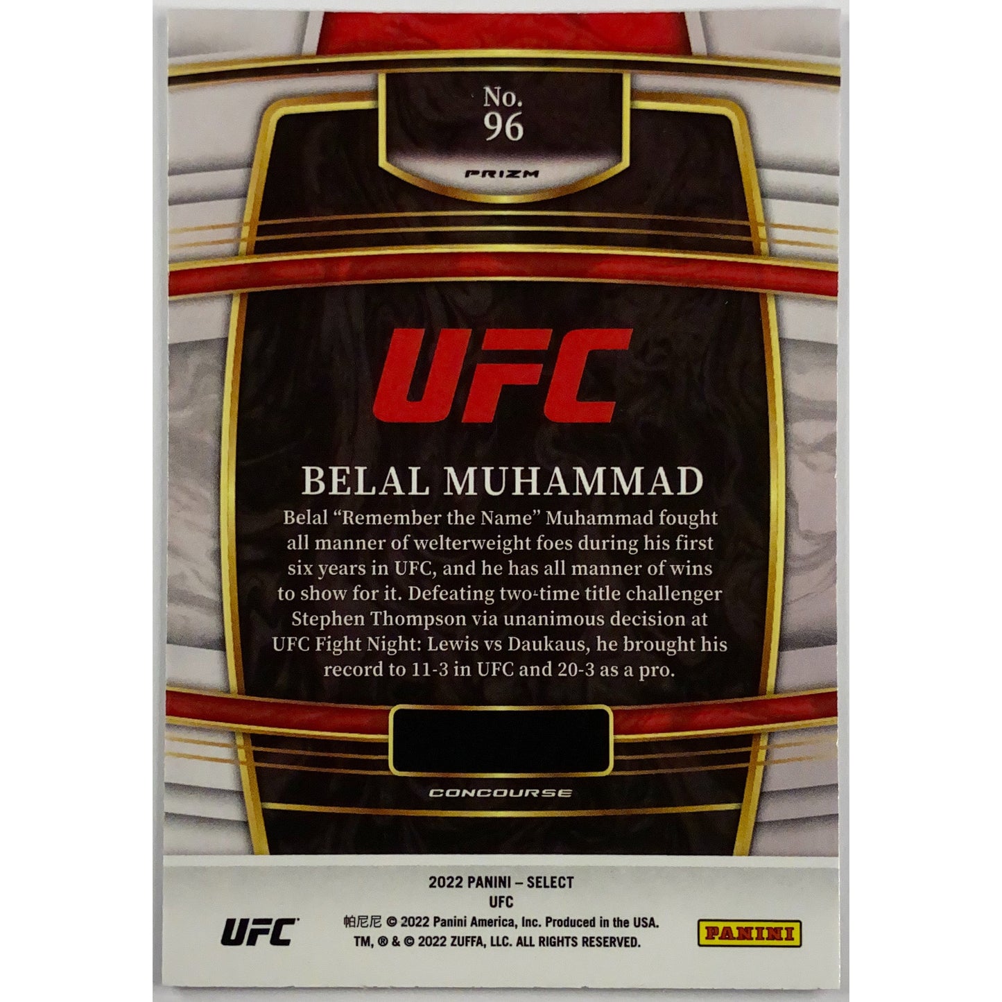 2022 Select Belal Muhammad Silver Holo Prizm