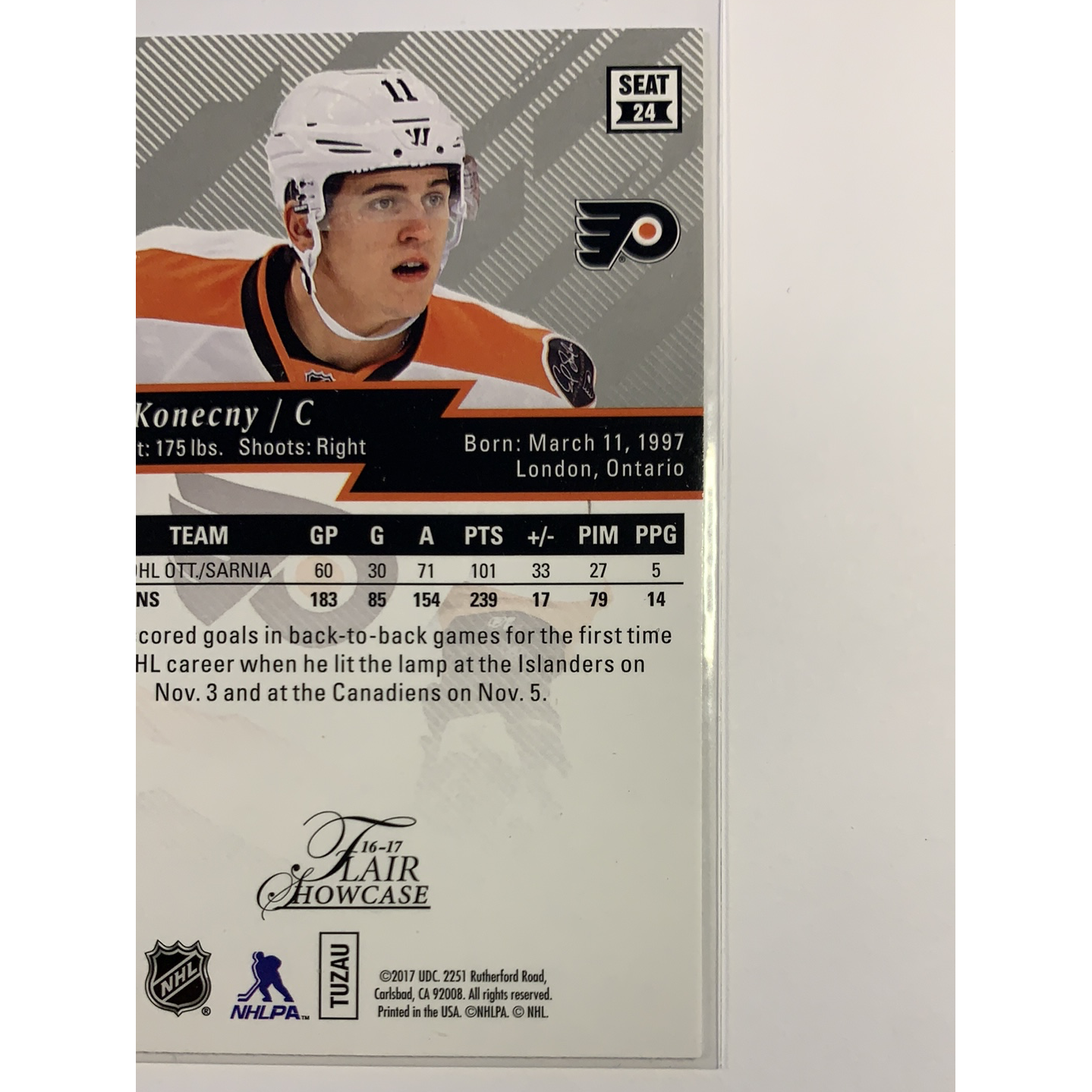 2016-17 Fleer Flair Showcase Travis Konecny Rookie Card Local Legends Cards & Collectibles