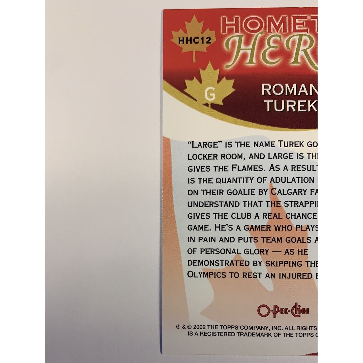 2002 O-Pee-Chee Roman Turek Hometown Heroes Local Legends Cards & Collectibles