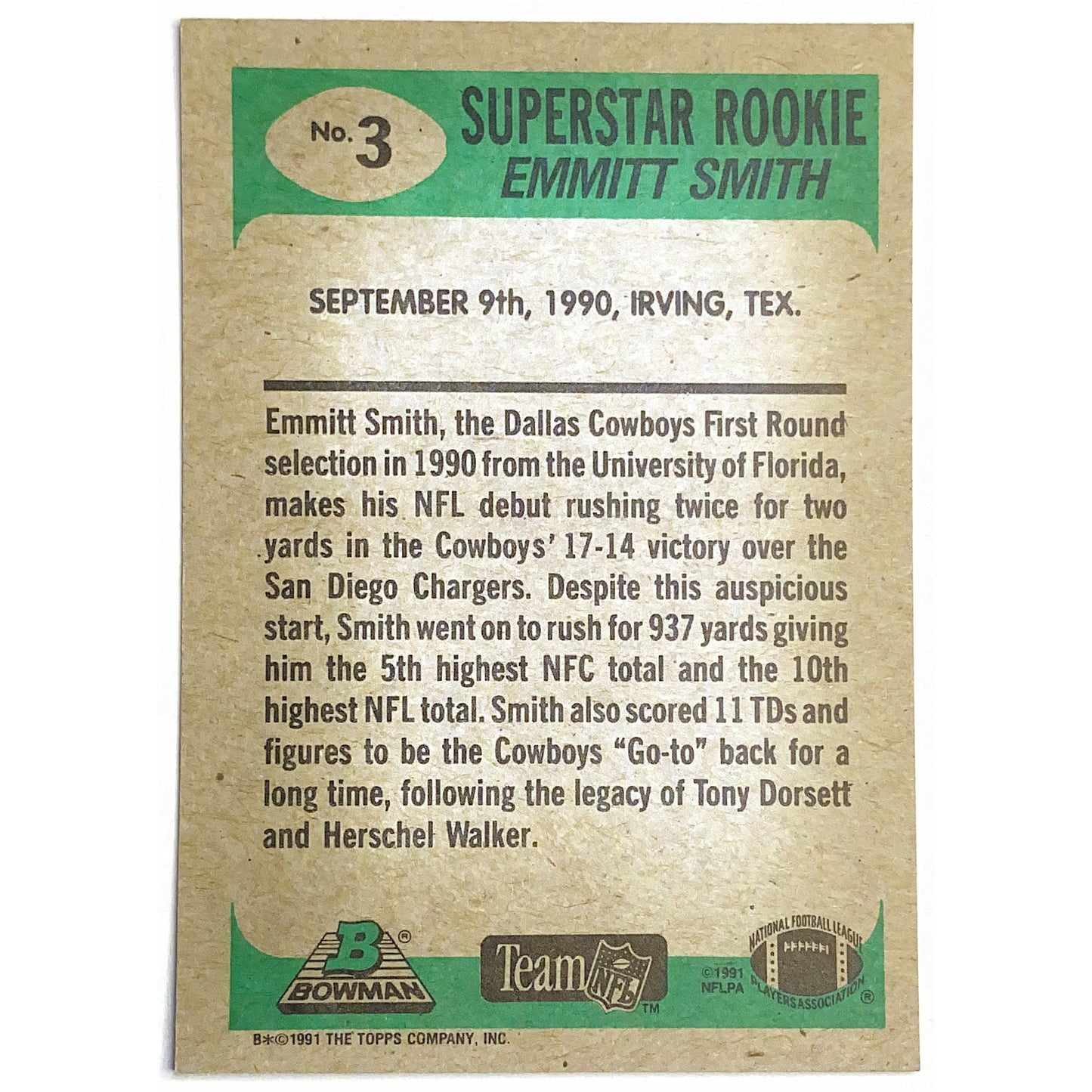 1991 Topps Bowman Emmitt Smith SuperStar Rookie #3
