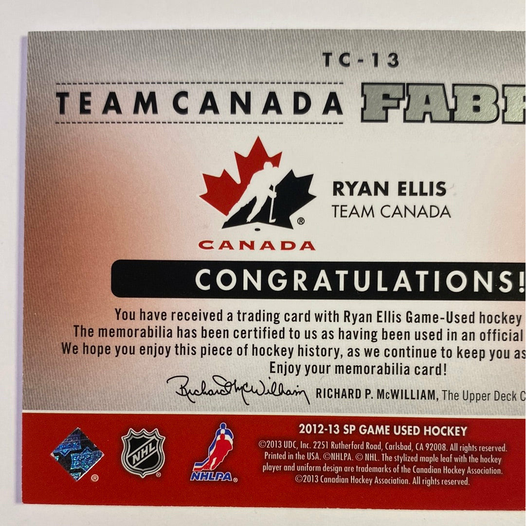 2012-13 SP Game Used Ryan Ellis Team Canada Fabrics Local Legends Cards & Collectibles