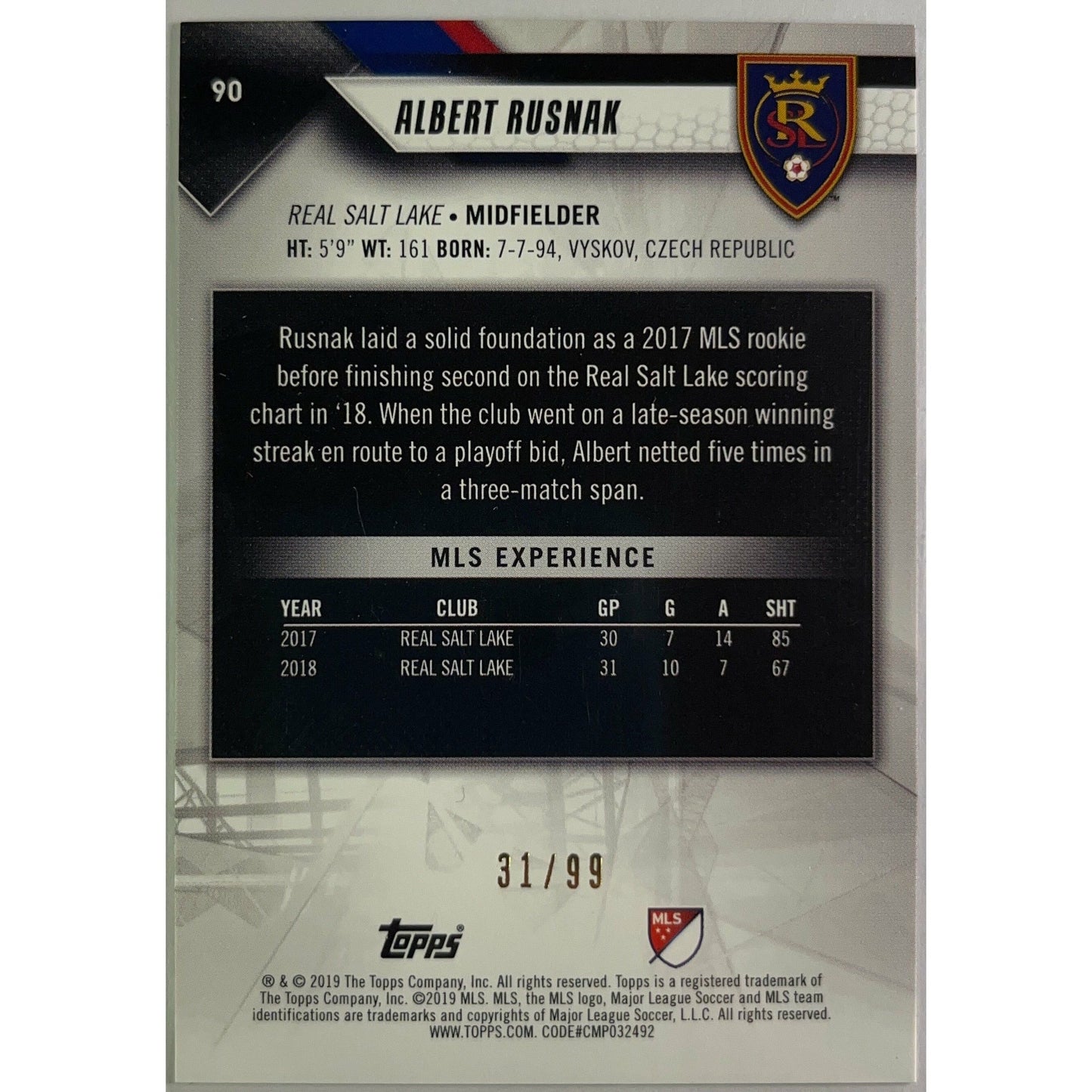 2019 Topps MLS Albert Rusnak /99 | Local Legends Cards & Collectibles