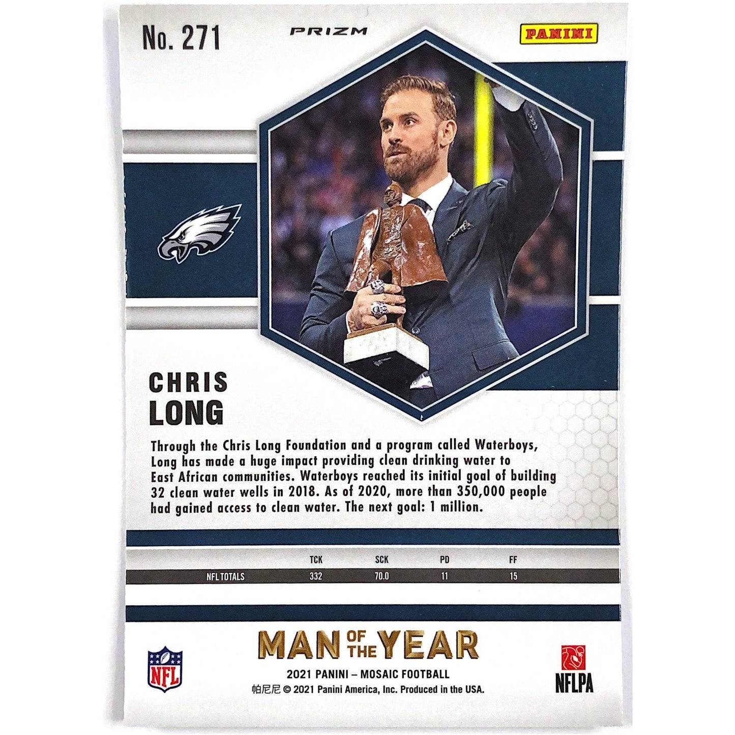 2021 Mosaic Chris Long Man of the Year Blue Reactive Mosaic Prizm
