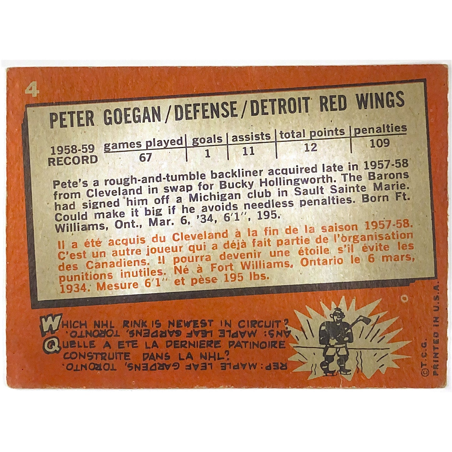 1959-60 Topps Pete Goegan | Local Legends Cards & Collectibles