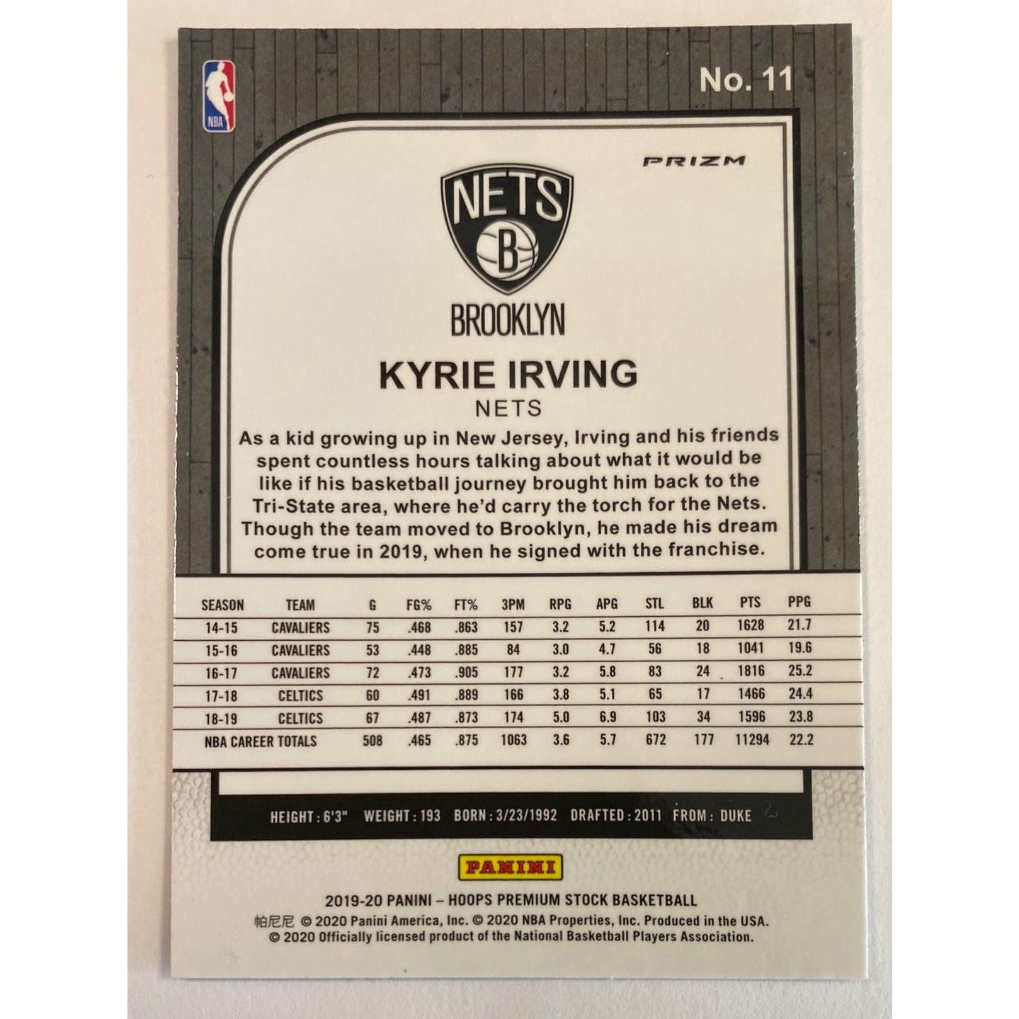 2019-20 Hoops Premium Stock Kyrie Irving Silver Holo Prizm