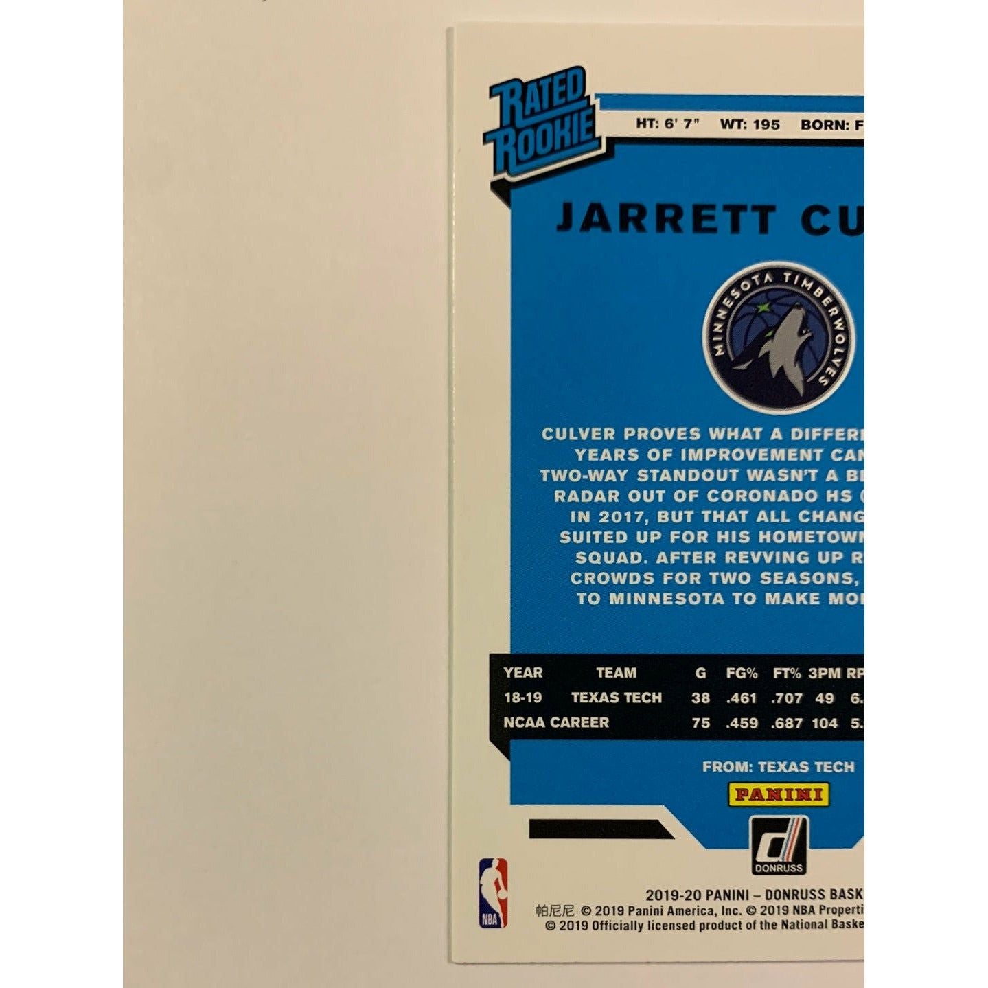 2019-20 Donruss Jarrett Culver Rated Rookie | Local Legends Cards & Collectibles