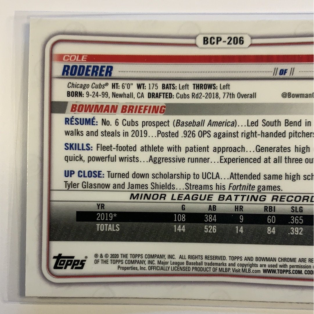 2020 Bowman Chrome Cole Roderer Mojo Refractor | Local Legends Cards & Collectibles