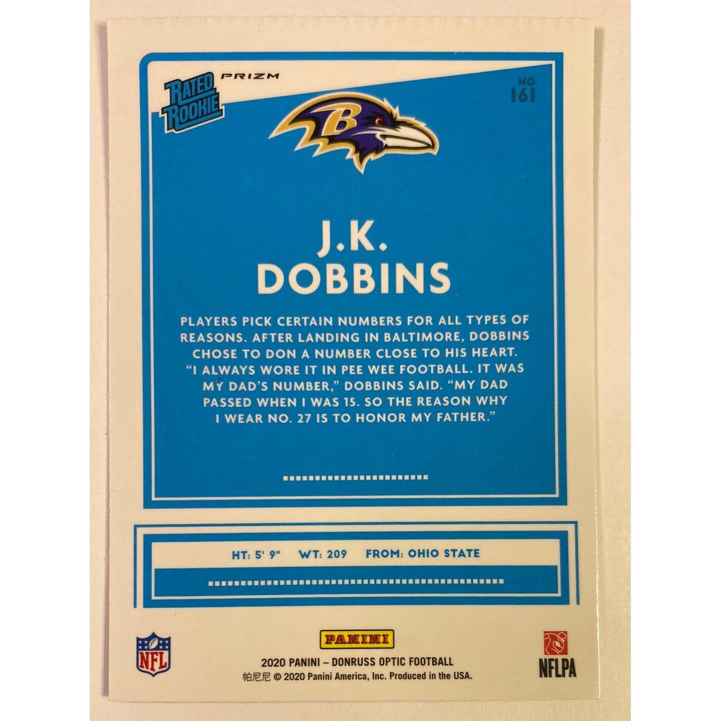 2020 Donruss Optic J.K. Dobbins Rated Rookie Blue Hyper Prizm “Crimped”