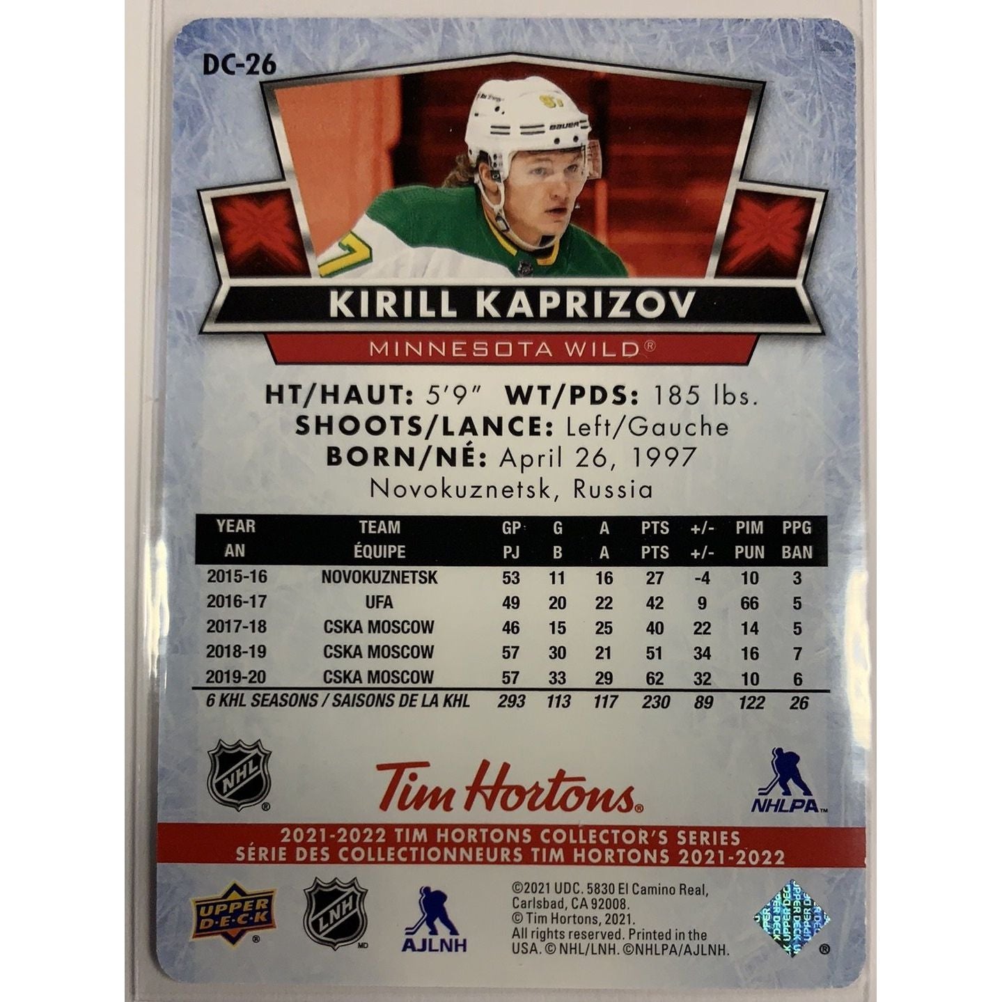 2021-22 Tim Hortons Red Die Cut Kirill Kaprizov Local Legends Cards & Collectibles