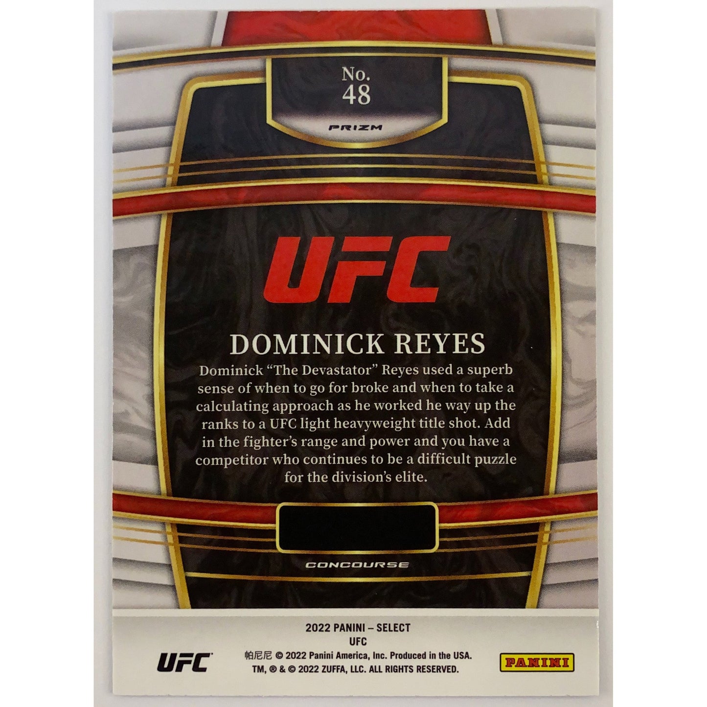 2022 Select Dominick Reyes Tri Colour Prizm