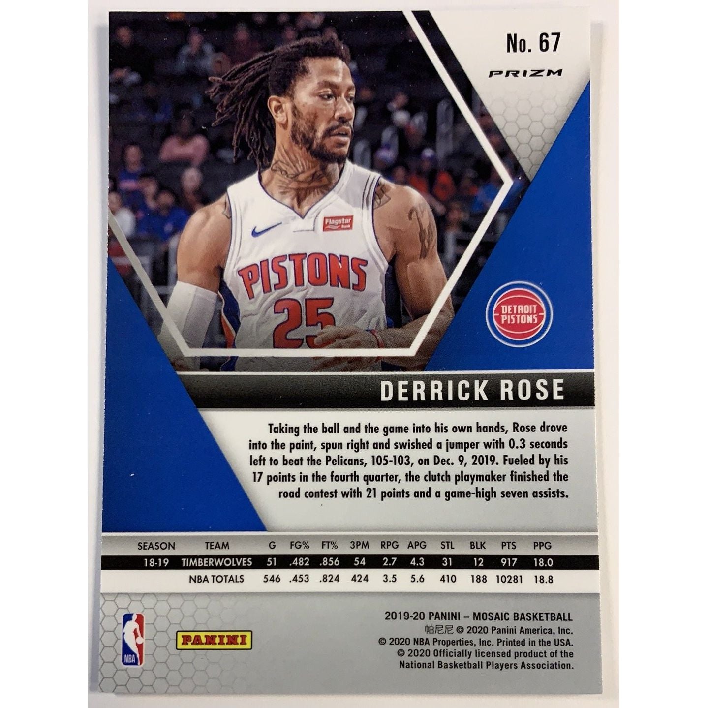 2019-20 Mosaic Derrick Rose Silver Prizm | Local Legends Cards & Collectibles