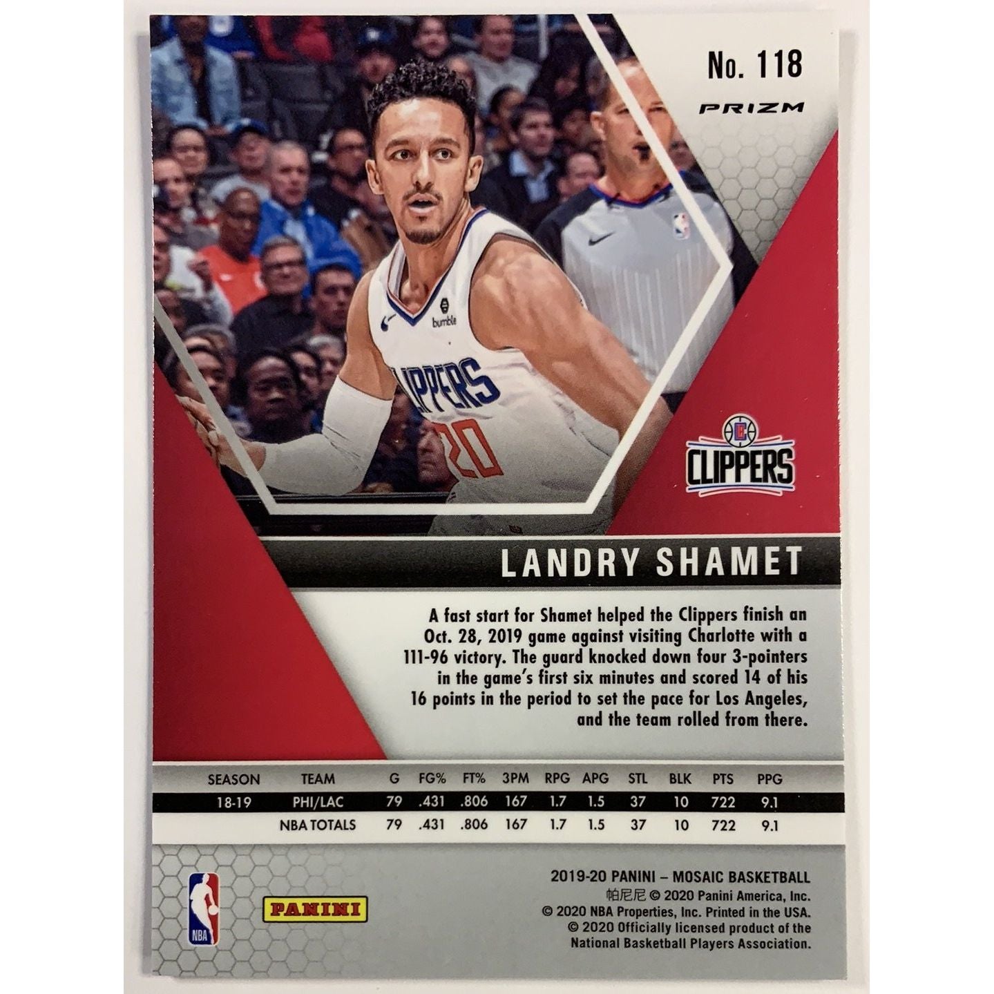2019-20 Mosaic Landry Shamet Blue Reactive Prizm | Local Legends Cards & Collectibles