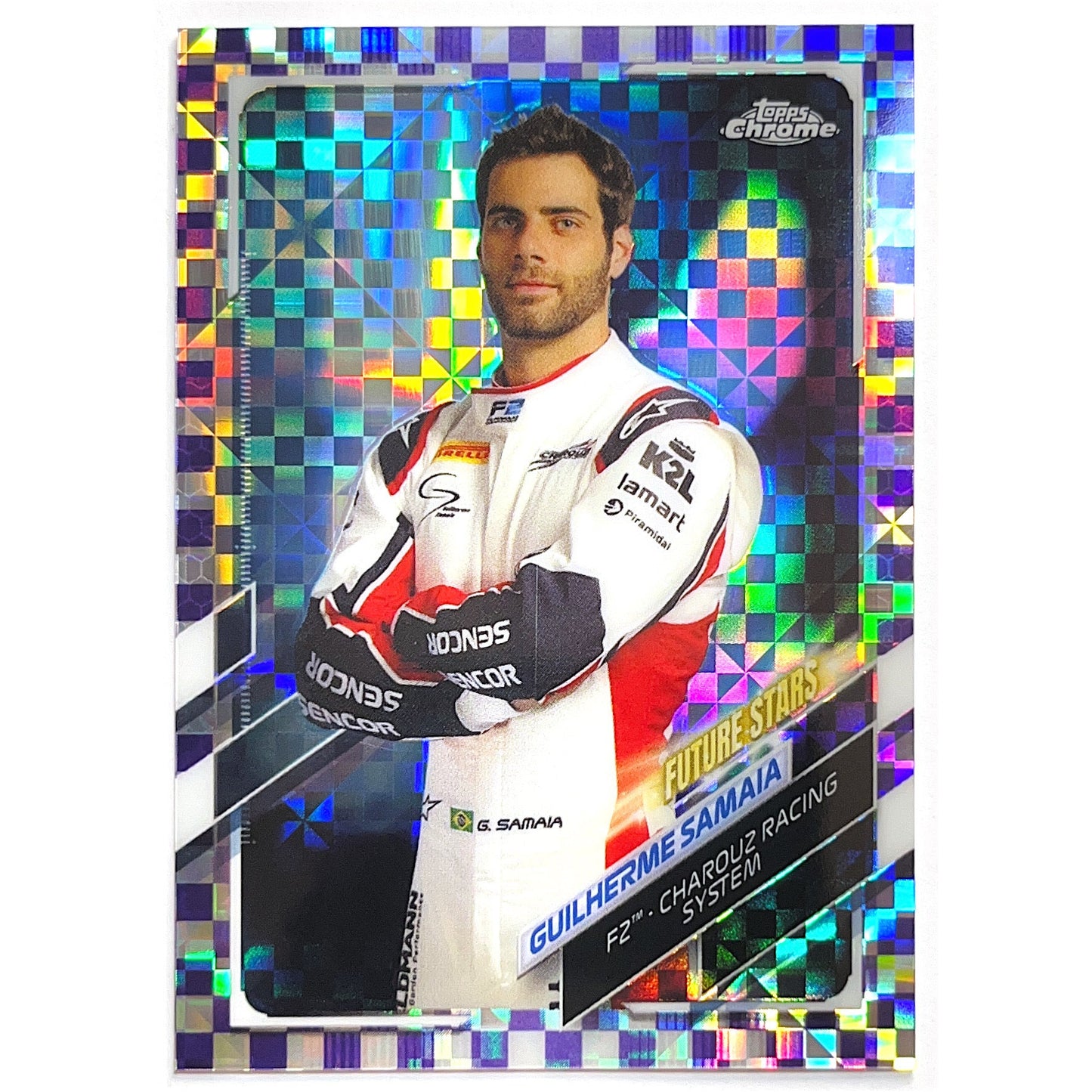 2021 Topps Chrome Formula 1 Guilherme Samaia Future Stars Checker Flag Purple Refractor /199