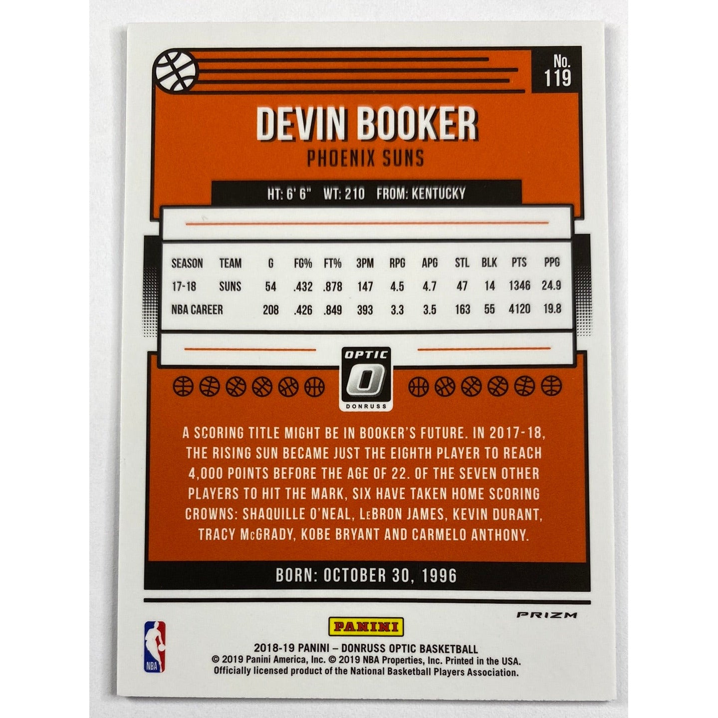 2018-19 Donruss Optic Devin Booker Purple Holo Prizm | Local Legends Cards & Collectibles