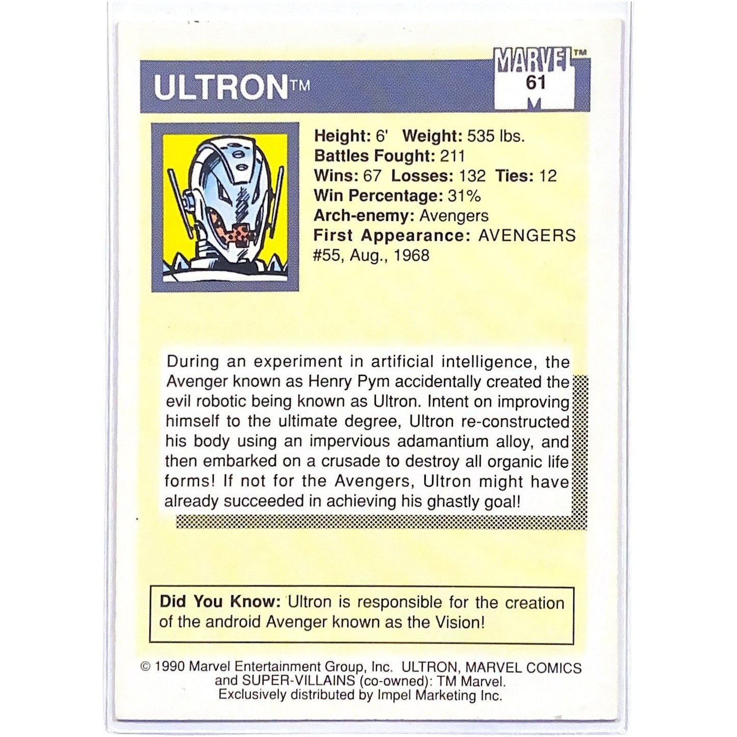 1990 Impel Marvel Comics Super-Villains Ultron #61 Local Legends Cards & Collectibles