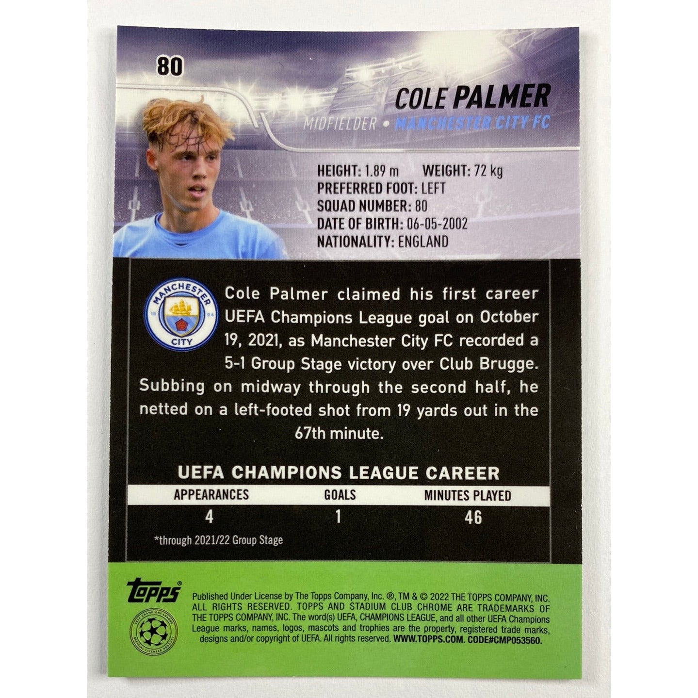 2022 Stadium Club Chrome Cole Palmer RC | Local Legends Cards & Collectibles