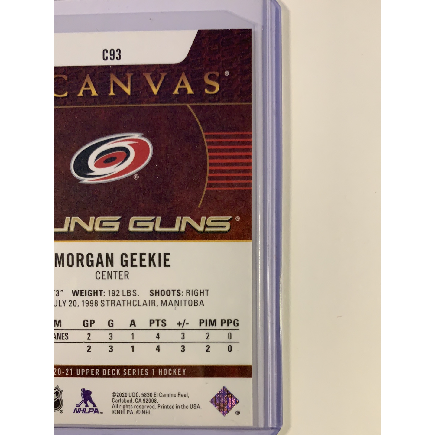 2020-21 Upper Deck Series 1 Morgan Geekie Young Guns Canvas  Local Legends Cards & Collectibles