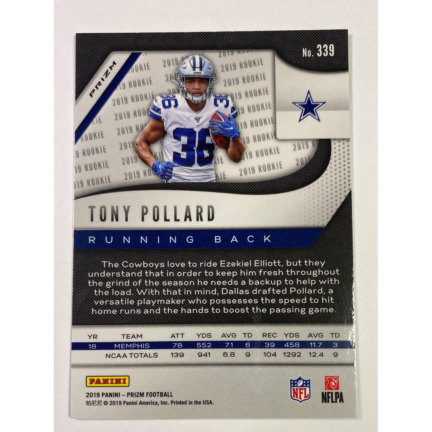 2019 Panini Prizm Tony Pollard Red White Blue Prizm RC