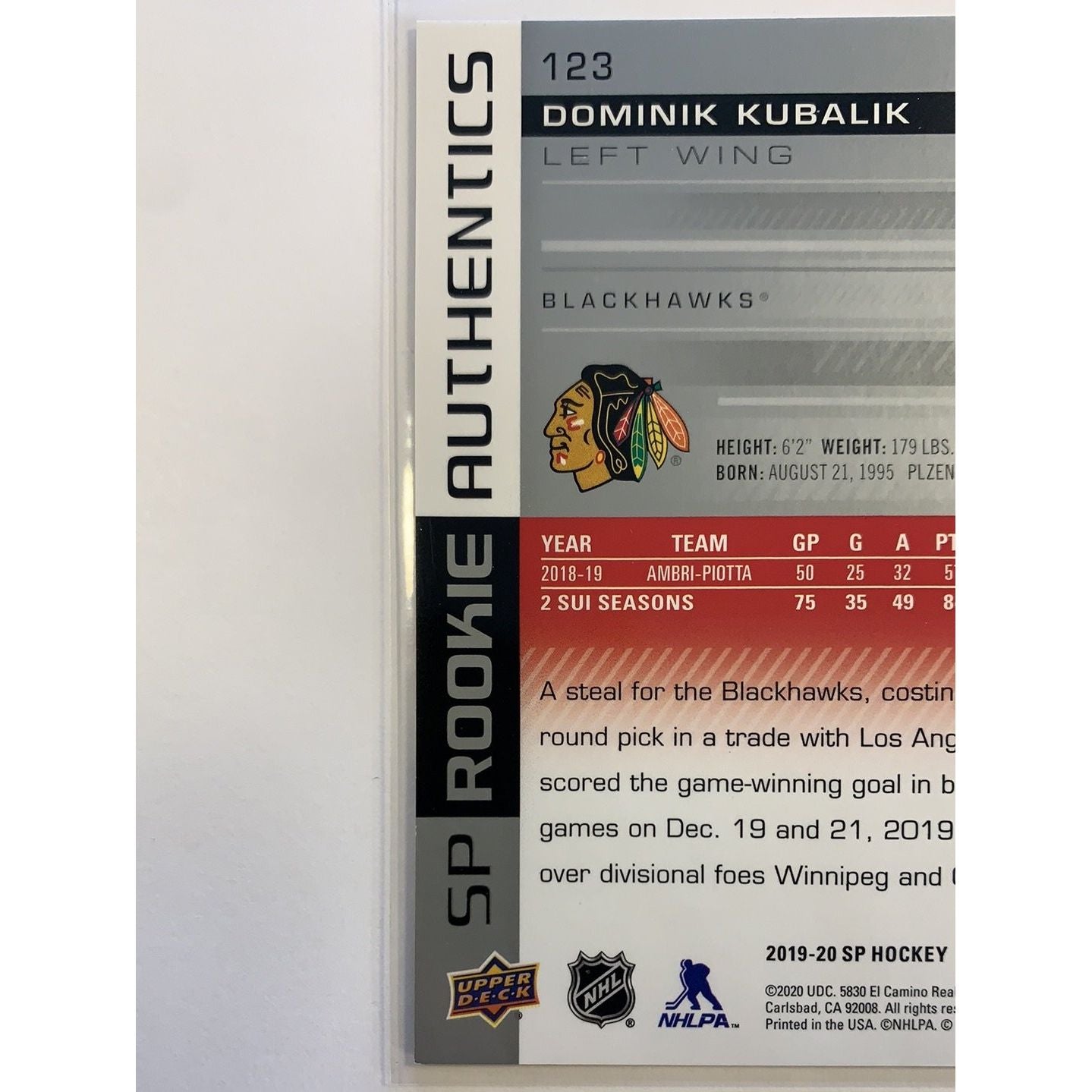 2019-20 SP Dominik Kubalik Rookie Authentics /1199 | Local Legends Cards & Collectibles