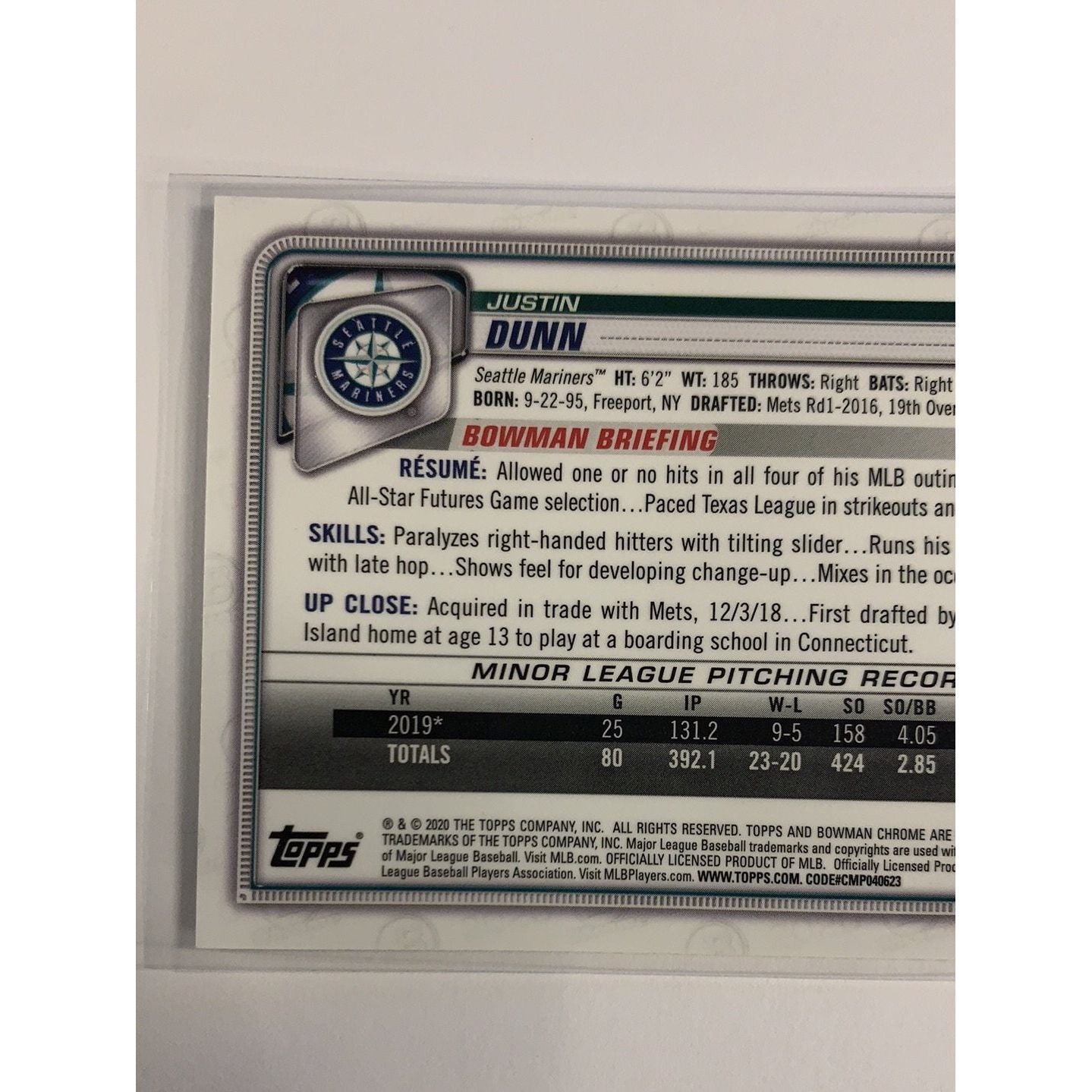 2020 Bowman Chrome Justin Dunn RC | Local Legends Cards & Collectibles