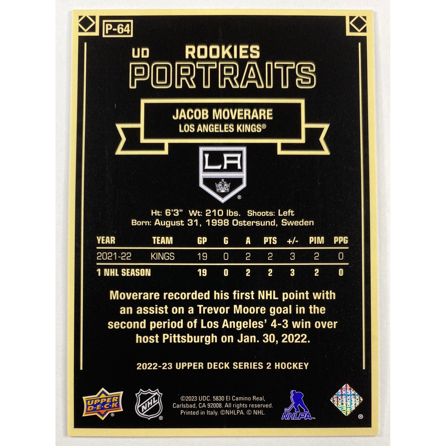 2022-23 Series 2 Jacob Moverare Rookie Portraits | Local Legends Cards & Collectibles