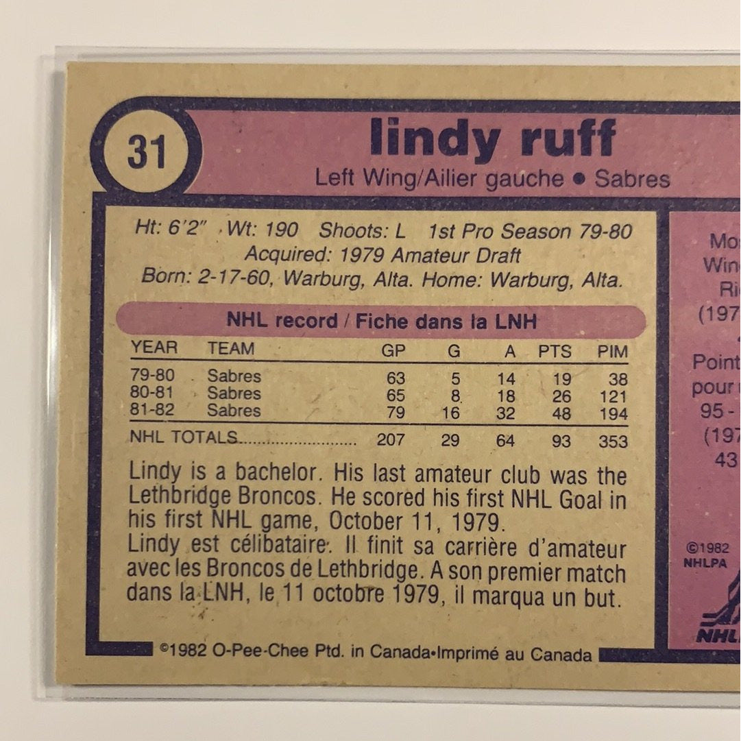 1982-83 O-Pee-Chee Lindy Ruff base #31 Local Legends Cards & Collectibles
