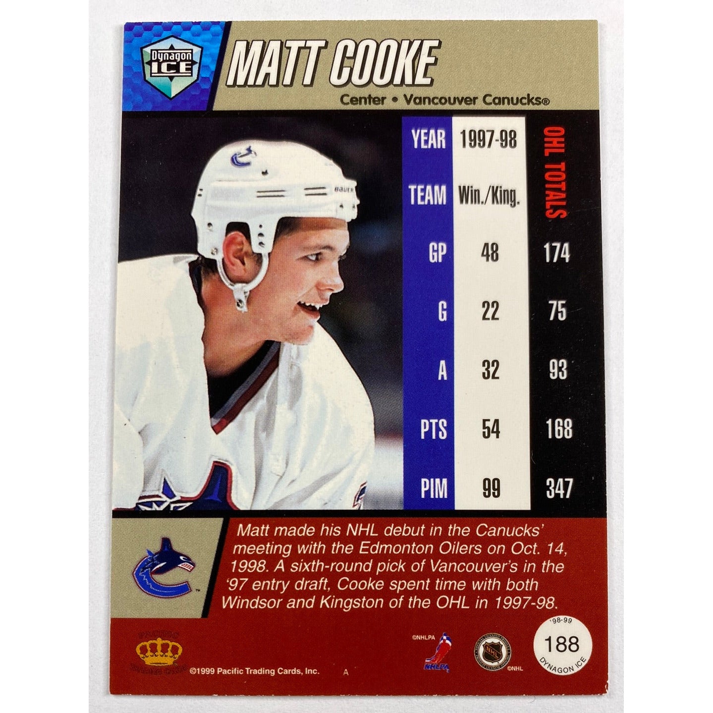 1998-99 Dynagon Ice Matt Cooke RC