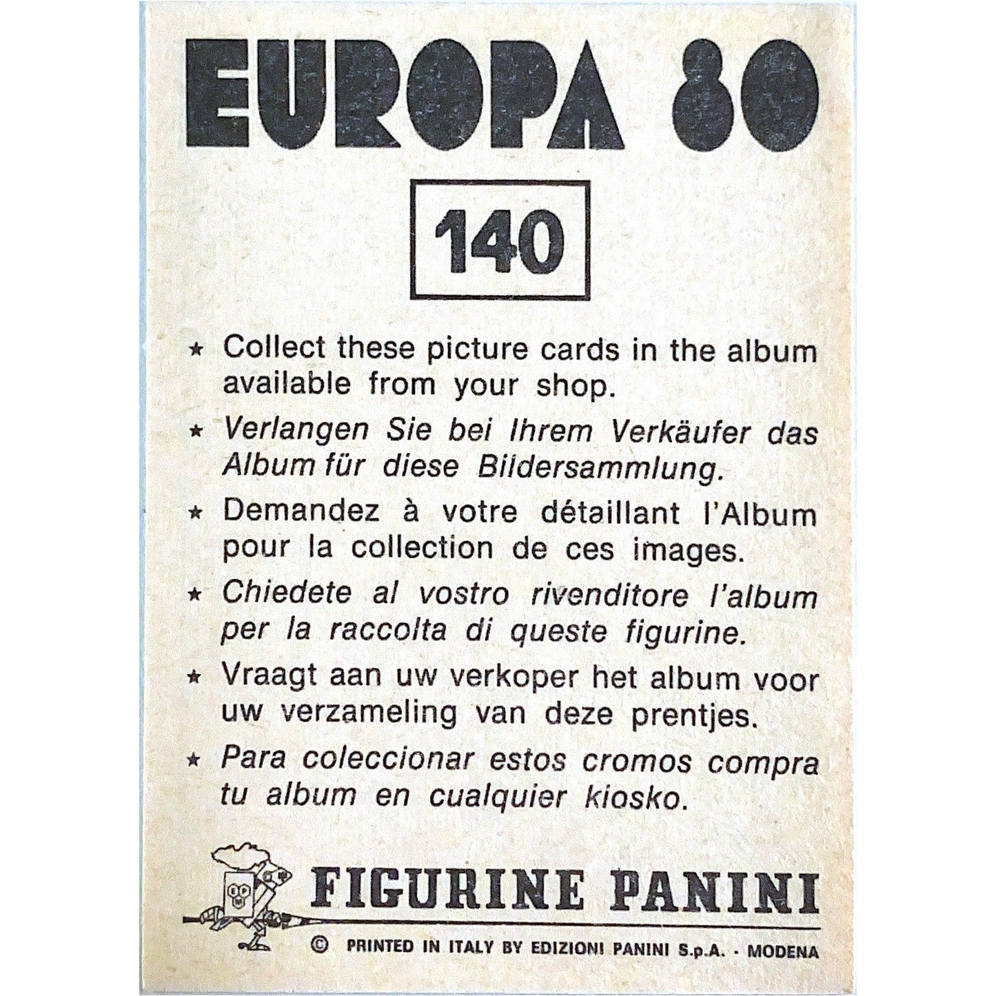 1980 Figurine Panini Dino Zoff Europa 80’ | Local Legends Cards & Collectibles