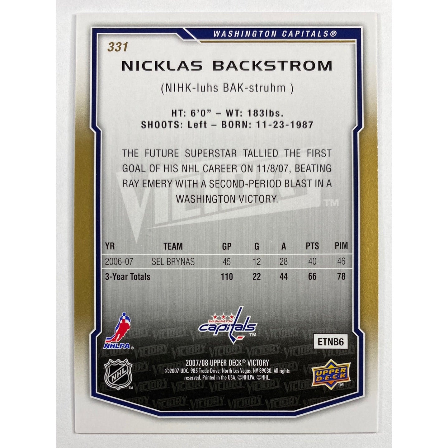 2007-08 Victory Nicklas Backstrom RC