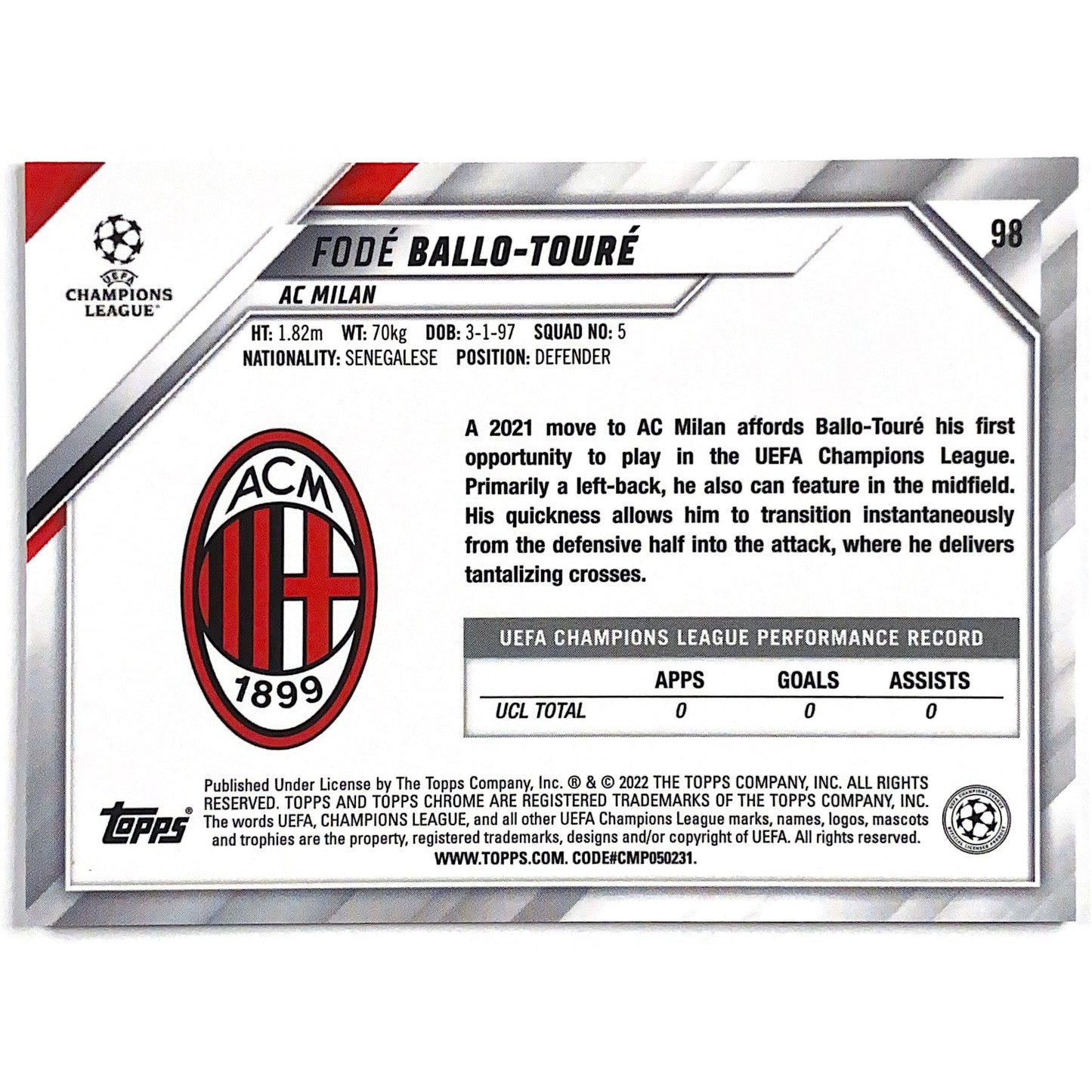 2022 Topps Chrome Fode Ballo-Toure RC | Local Legends Cards & Collectibles