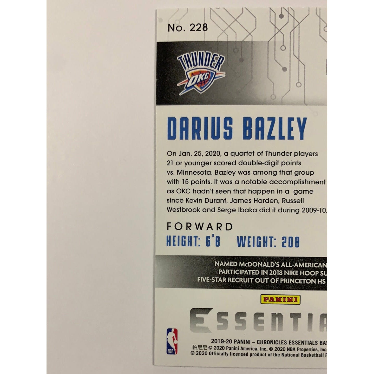 2019-20 Chronicles Essentials Darius Bazley Pink Parallel RC | Local Legends Cards & Collectibles
