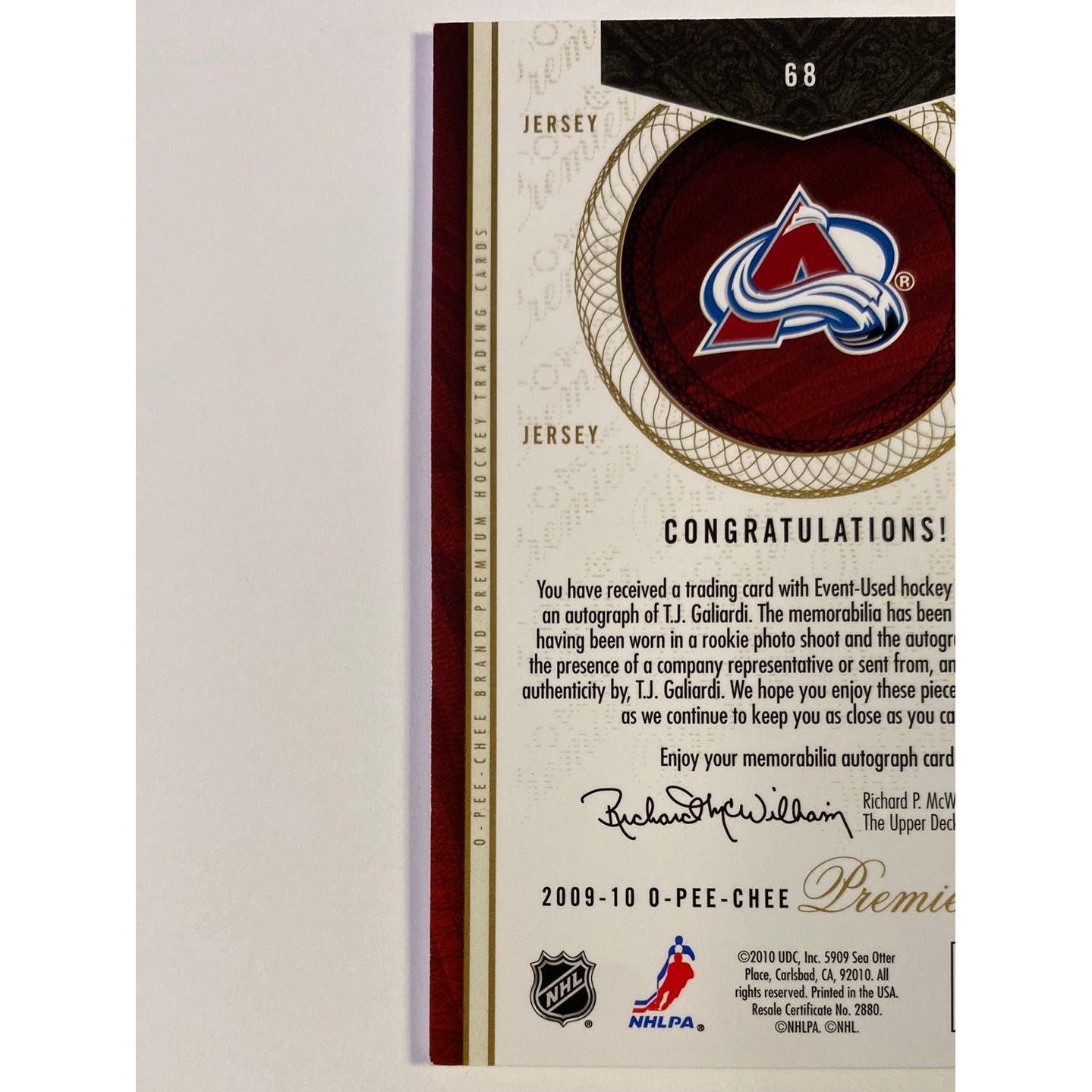 2009-10 O-Pee-Chee Premier TJ Galiardi RPA /299 | Local Legends Cards & Collectibles