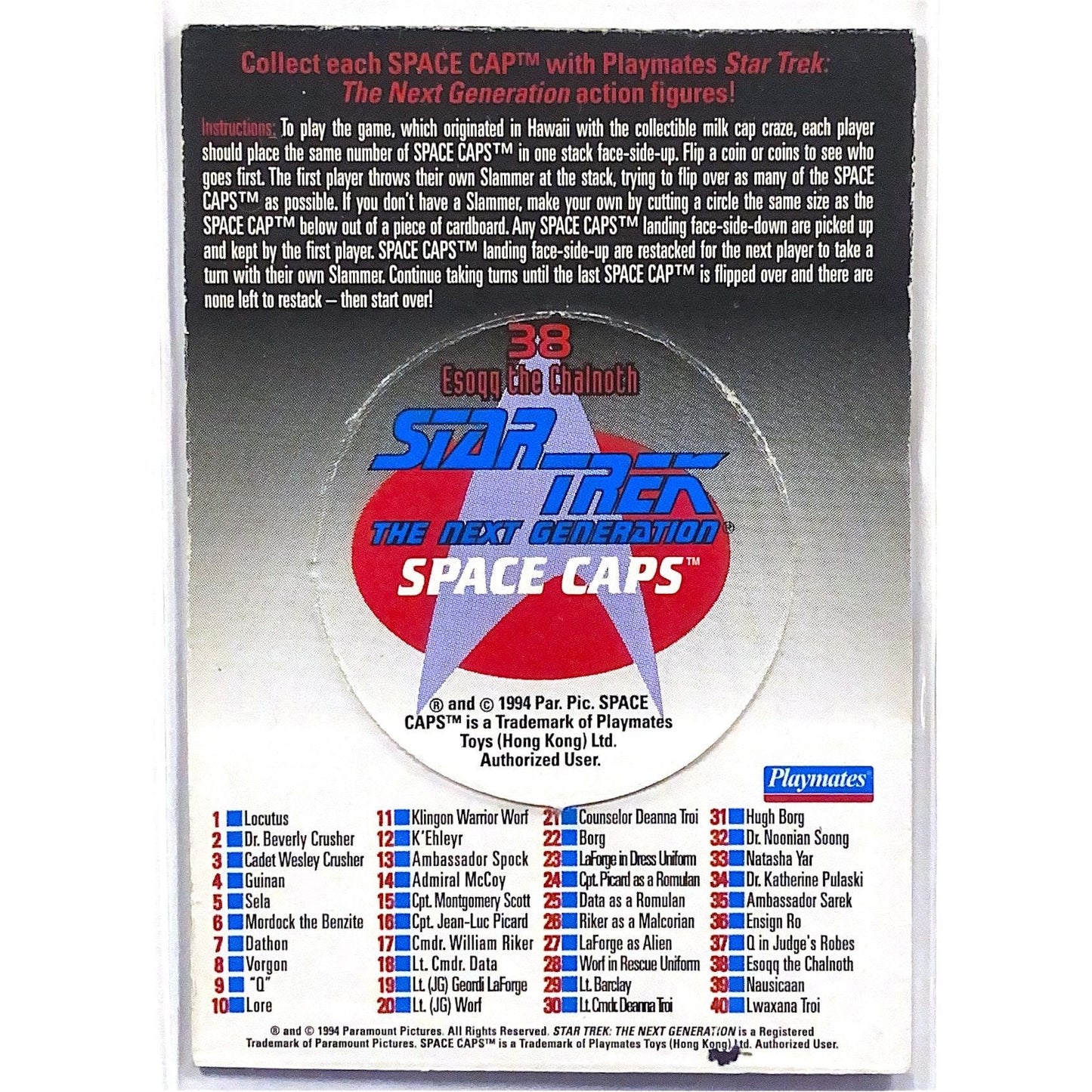 1994 Paramount Playmates Star Trek Esoqq the Chalnoth The Next Generation Space Caps | Local Legends Cards & Collectibles