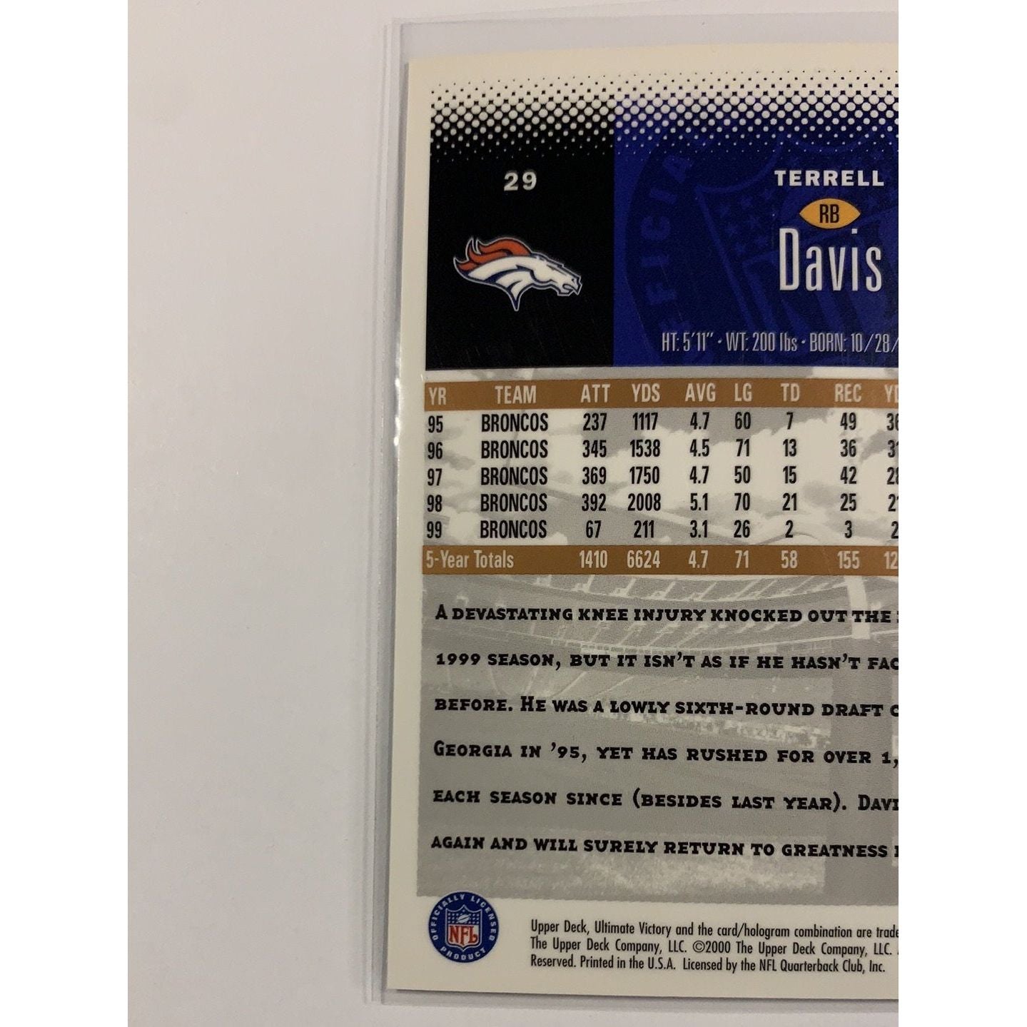 2000 Upper Deck Victory Terrell Davis Speckle Foil Parallel | Local Legends Cards & Collectibles