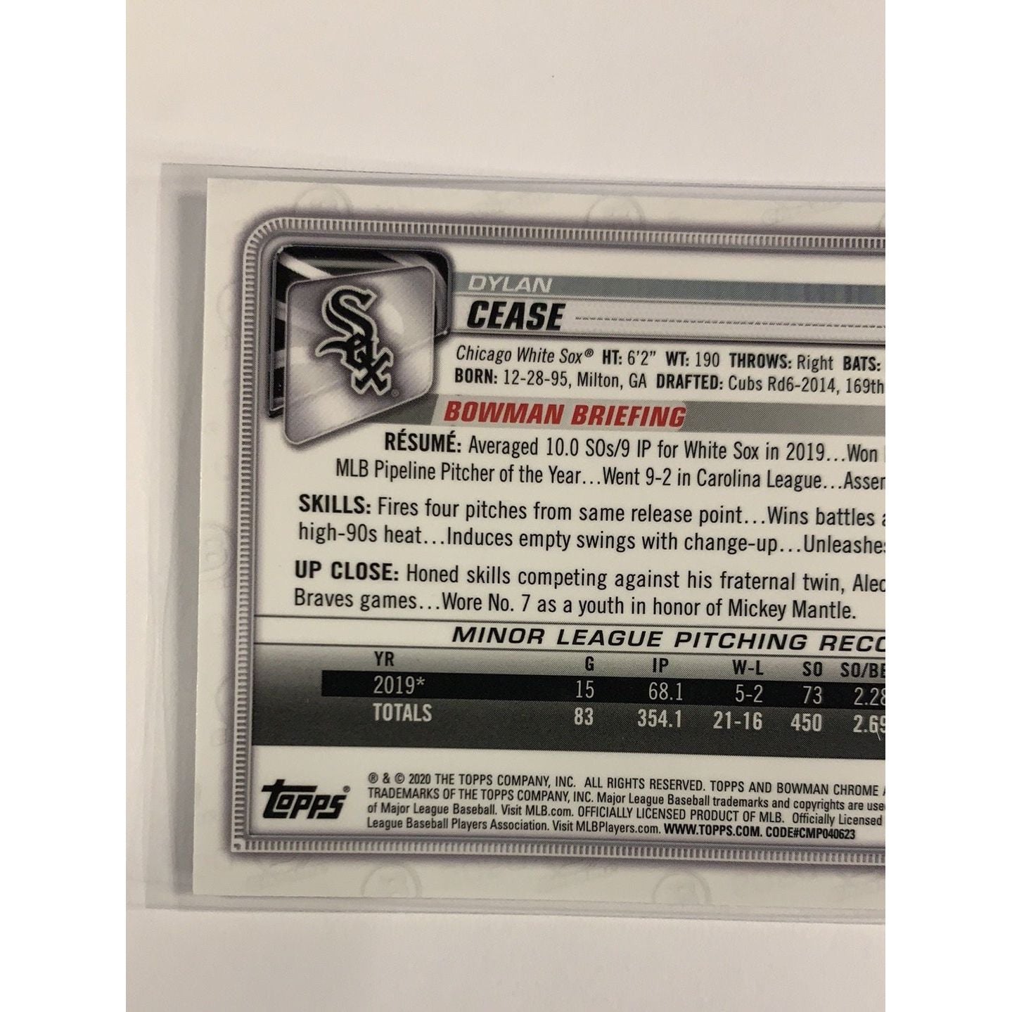 2020 Bowman Chrome Dylan Cease RC | Local Legends Cards & Collectibles