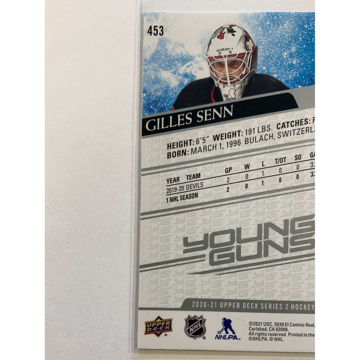 2020-21 Upper Deck Series 2 Gilles Senn Young Guns DAMAGED  Local Legends Cards & Collectibles