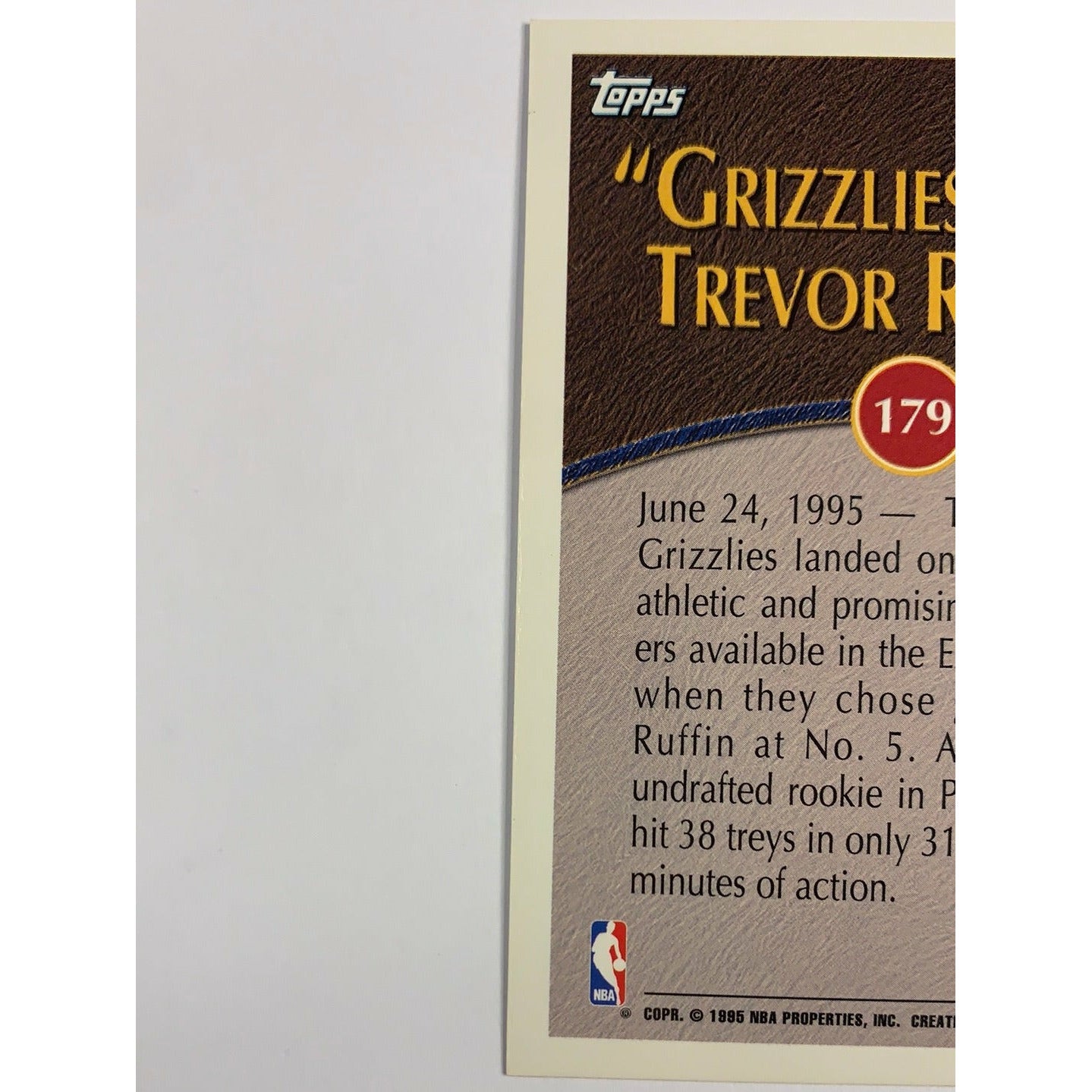 1995 Topps Grizzlies Draft Trevor Ruffin | Local Legends Cards & Collectibles