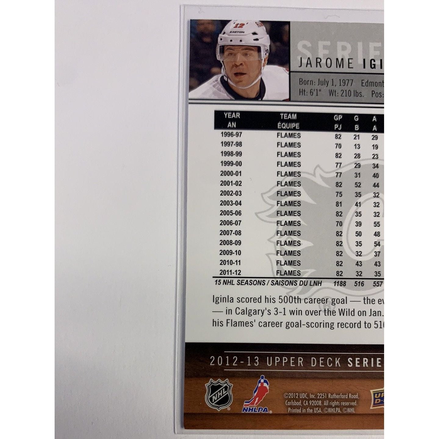 2012-13 Upper Deck Series 1 Jarome Iginla Base #27  Local Legends Cards & Collectibles